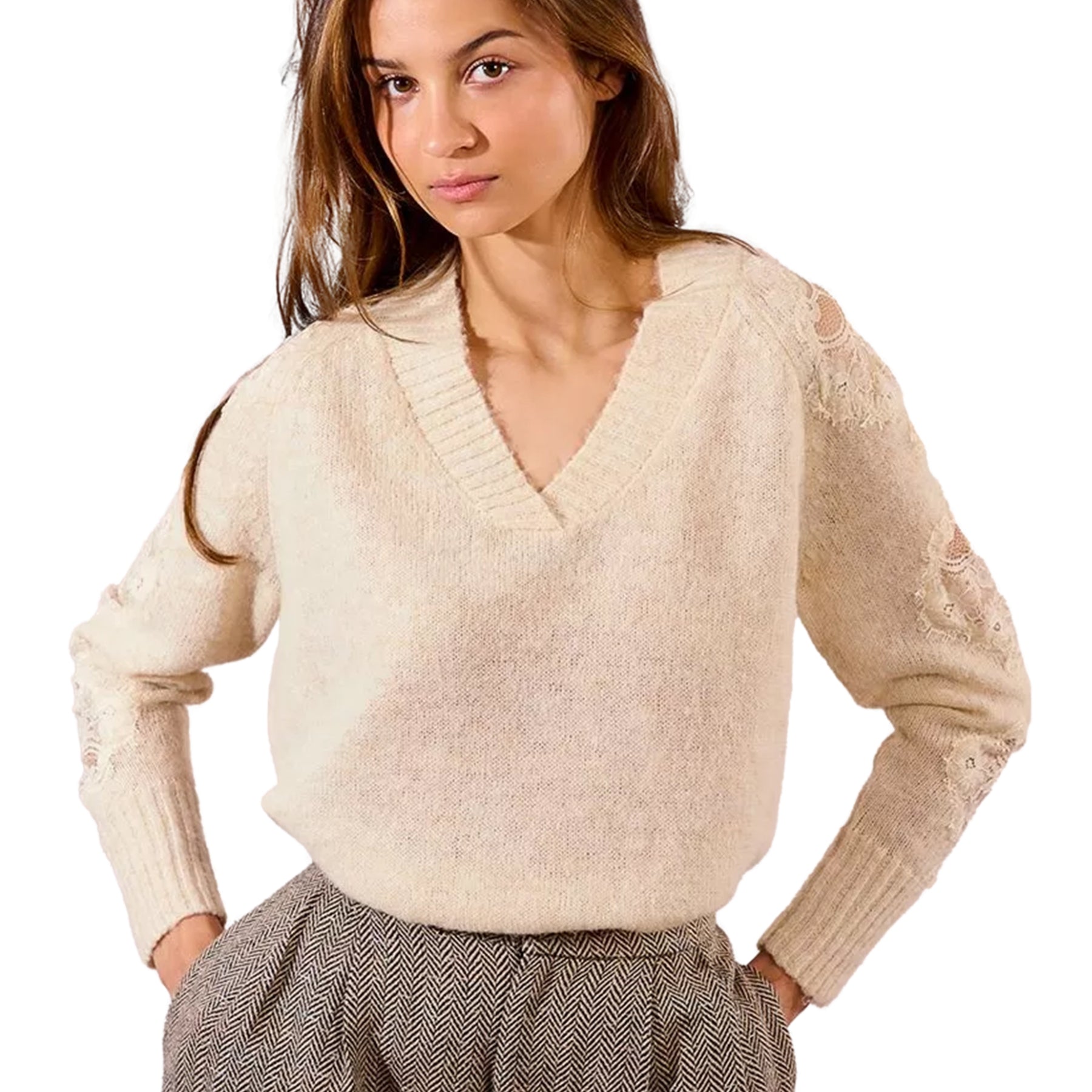 Maglia Donna Scollo V Manica Lunga Lana MOLLY BRACKEN E1740DN