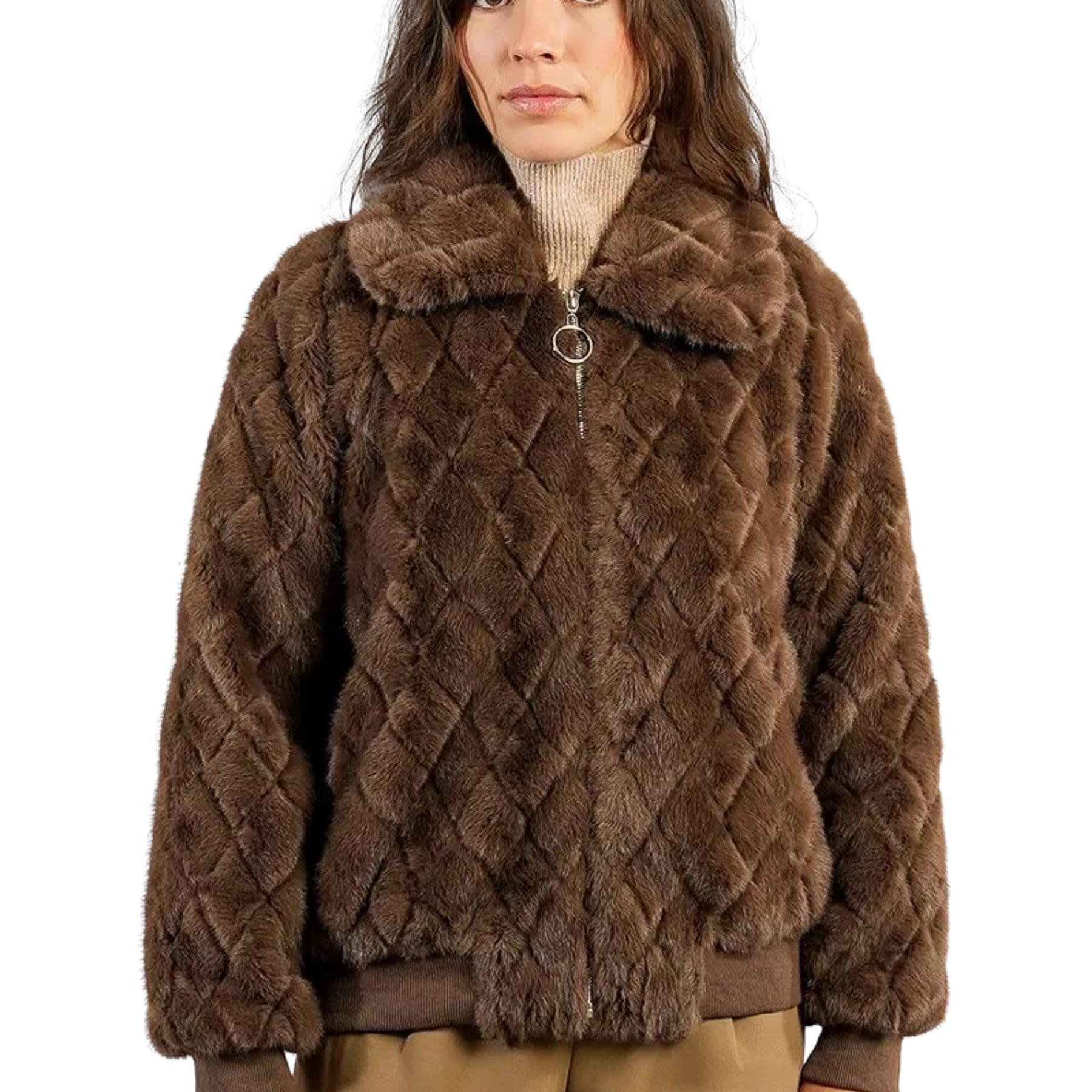 Bomber Donna Manica Lunga Pelliccia Ecologica MOLLY BRACKEN P1813BDH