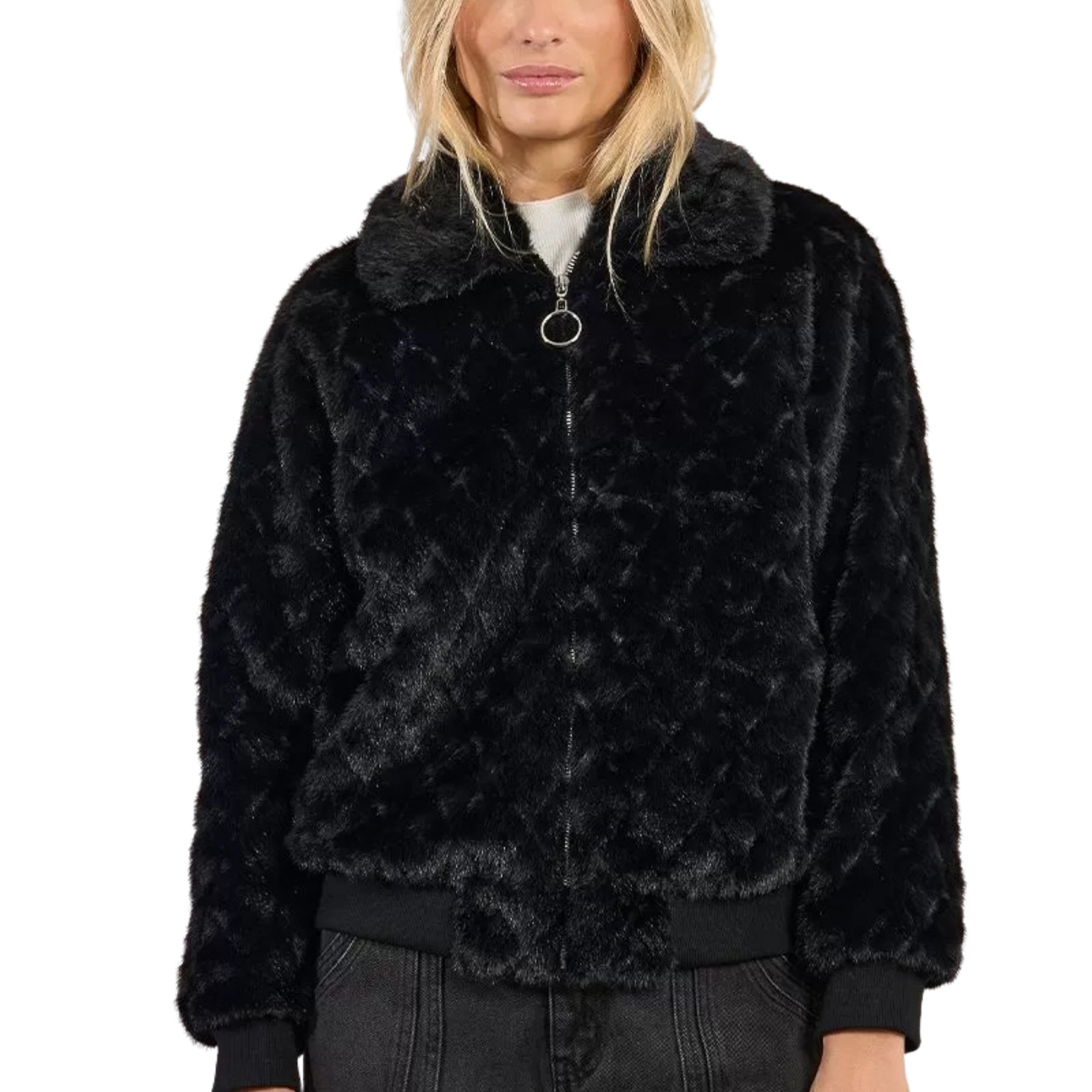 Bomber Donna Manica Lunga Pelliccia Ecologica MOLLY BRACKEN P1813BDH