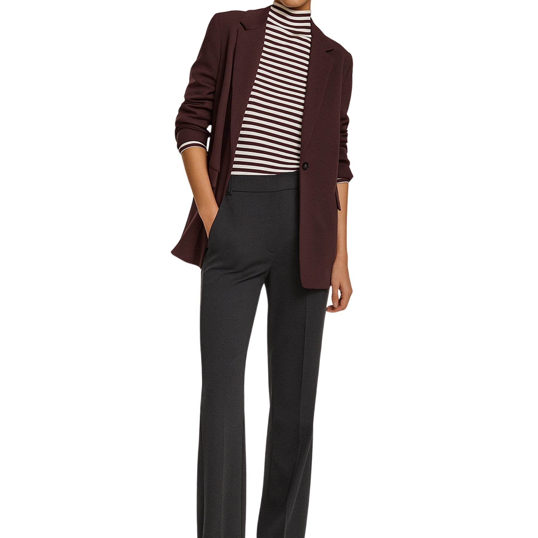Pantalone Donna Lungo Jersey Punto Milano Zampetta Bottone Viscosa EMME MARELLA FLARE