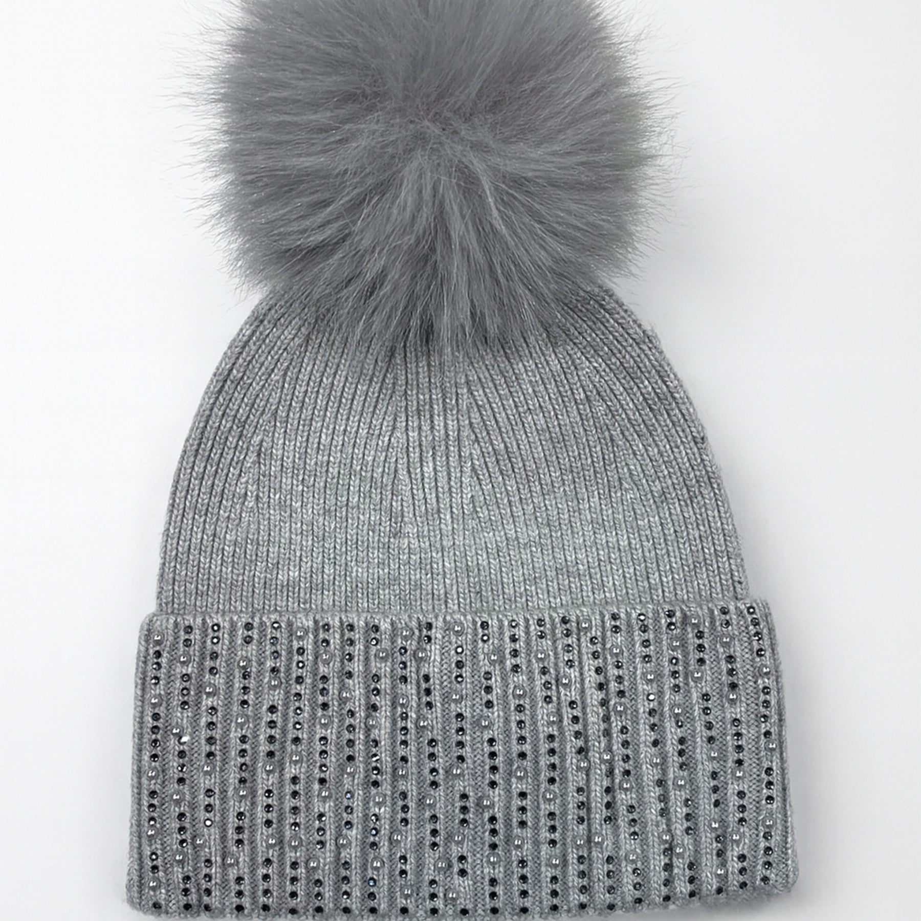 SUSY MIX Cuffia Donna in Maglia Bordo a Coste con Perline e Pom Pom ART. HATCA436