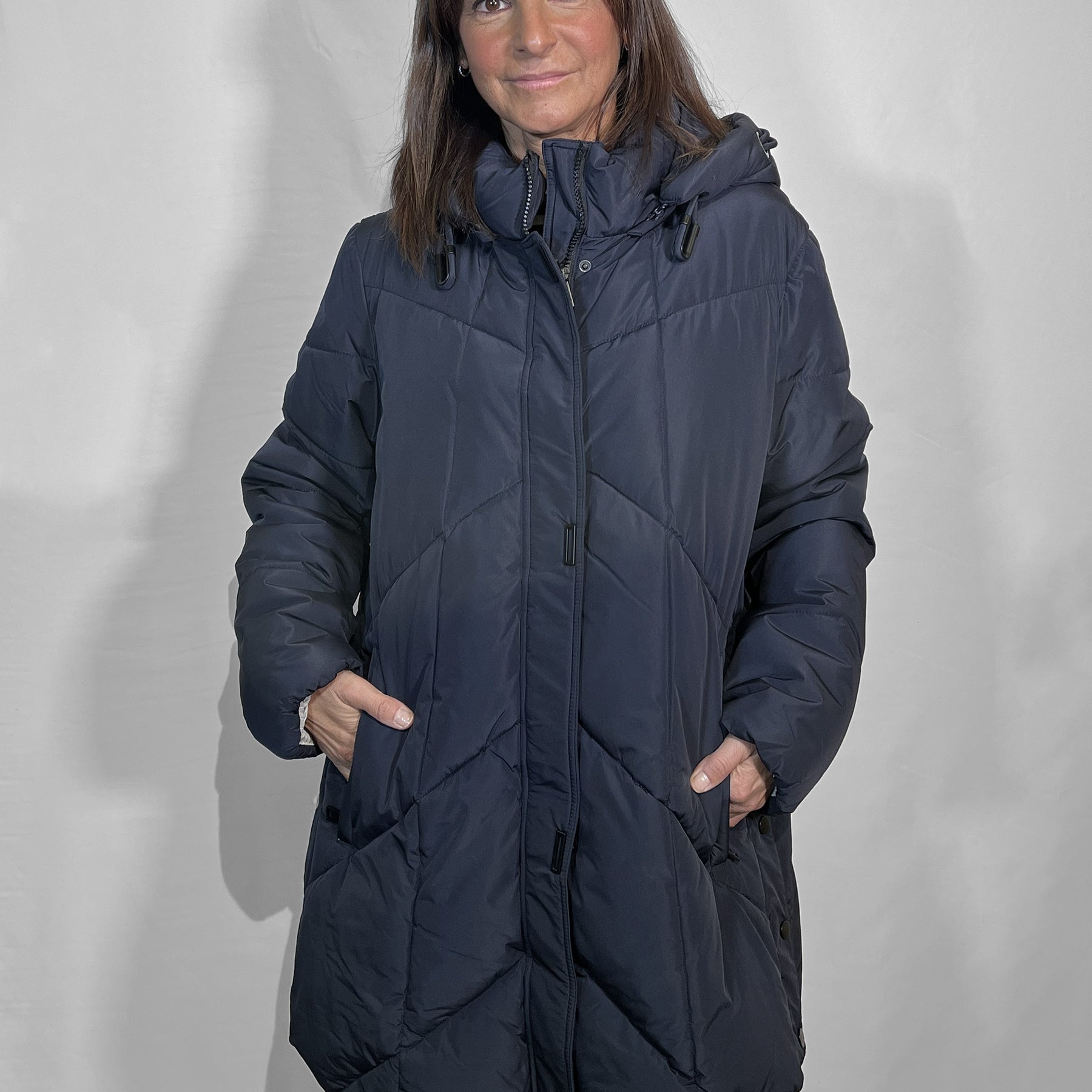 SATINETTE Piumino donna lungo imbottitura termica trapuntato diagonale ART. CRISTAL 005