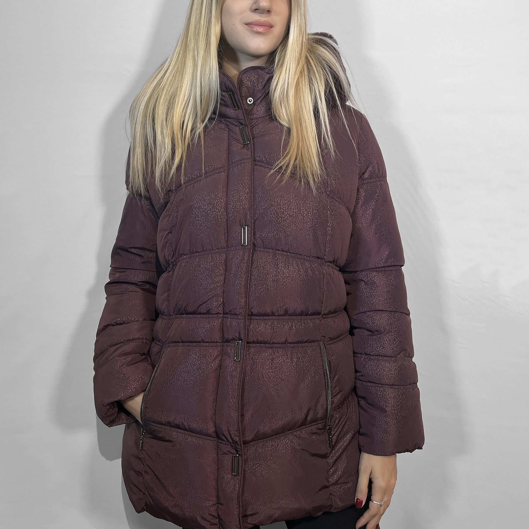 SATINETTE Piumino Donna Lungo Imbottitura Termica Tessuto Stampato ART. NICOL 003