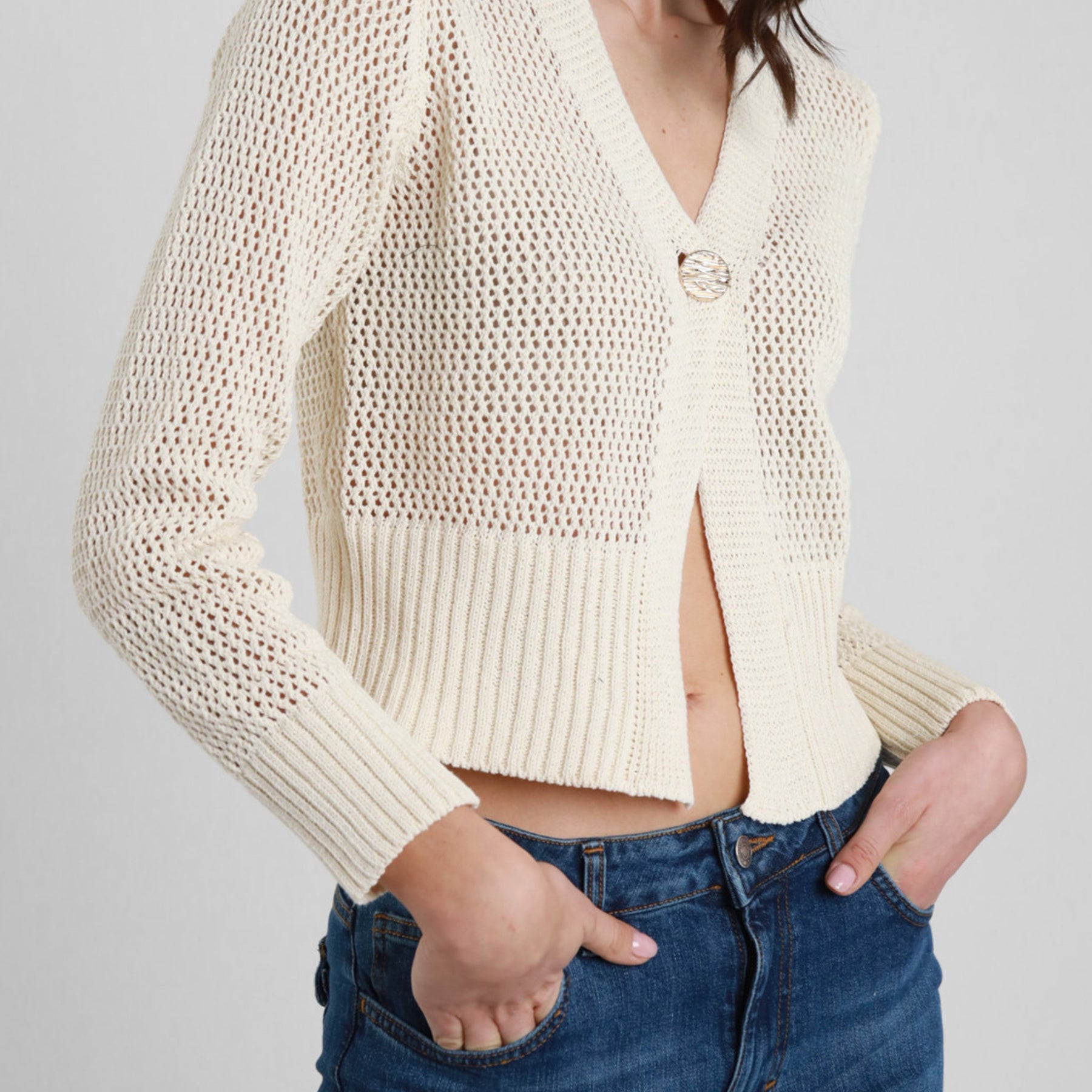 SUSY MIX Cardigan Donna Crop Cotone Leggero Traforato 26216