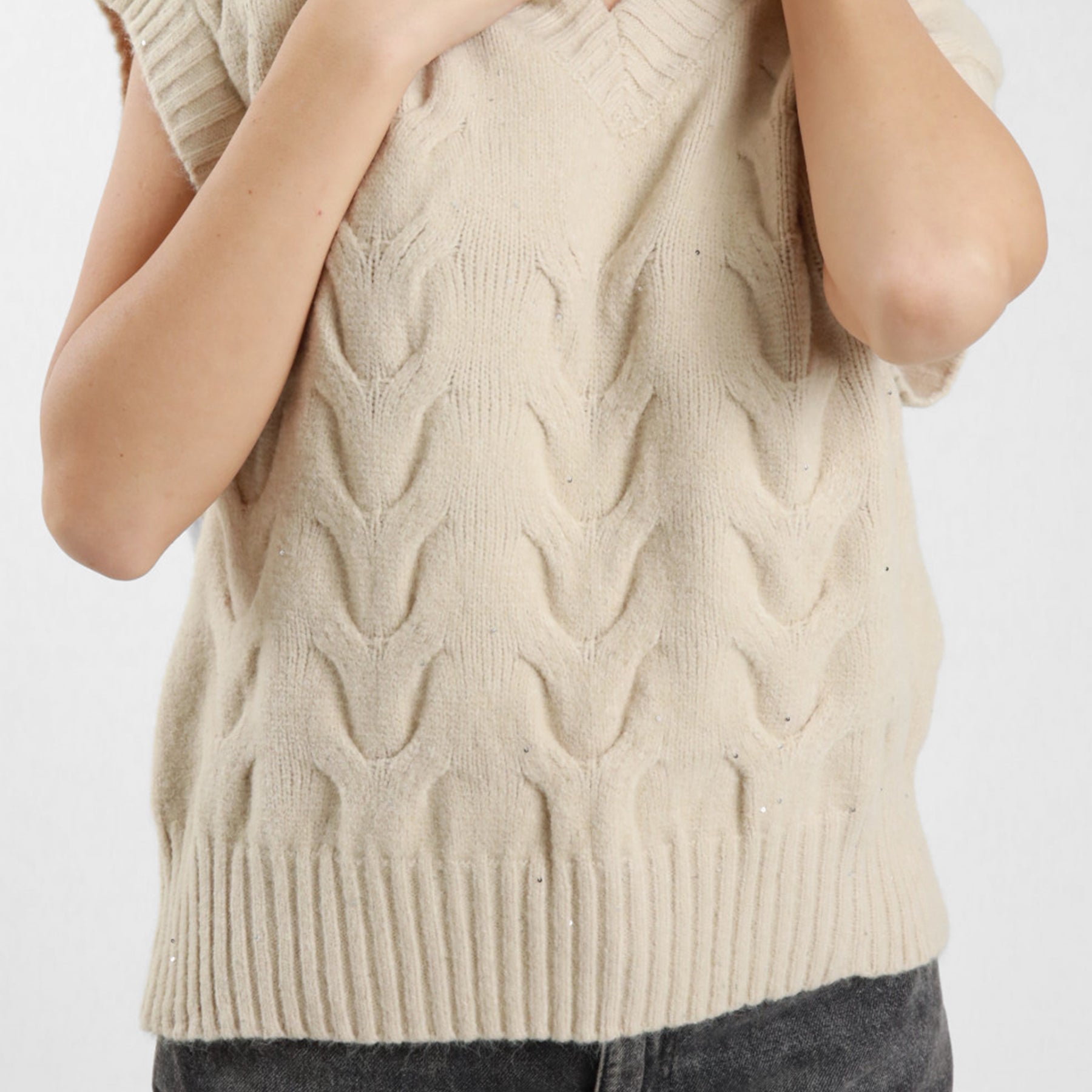 SUSY MIX Gilet Con Trecce E Micro Paillettes Morbido Donna Inverno ART.YZ2336625