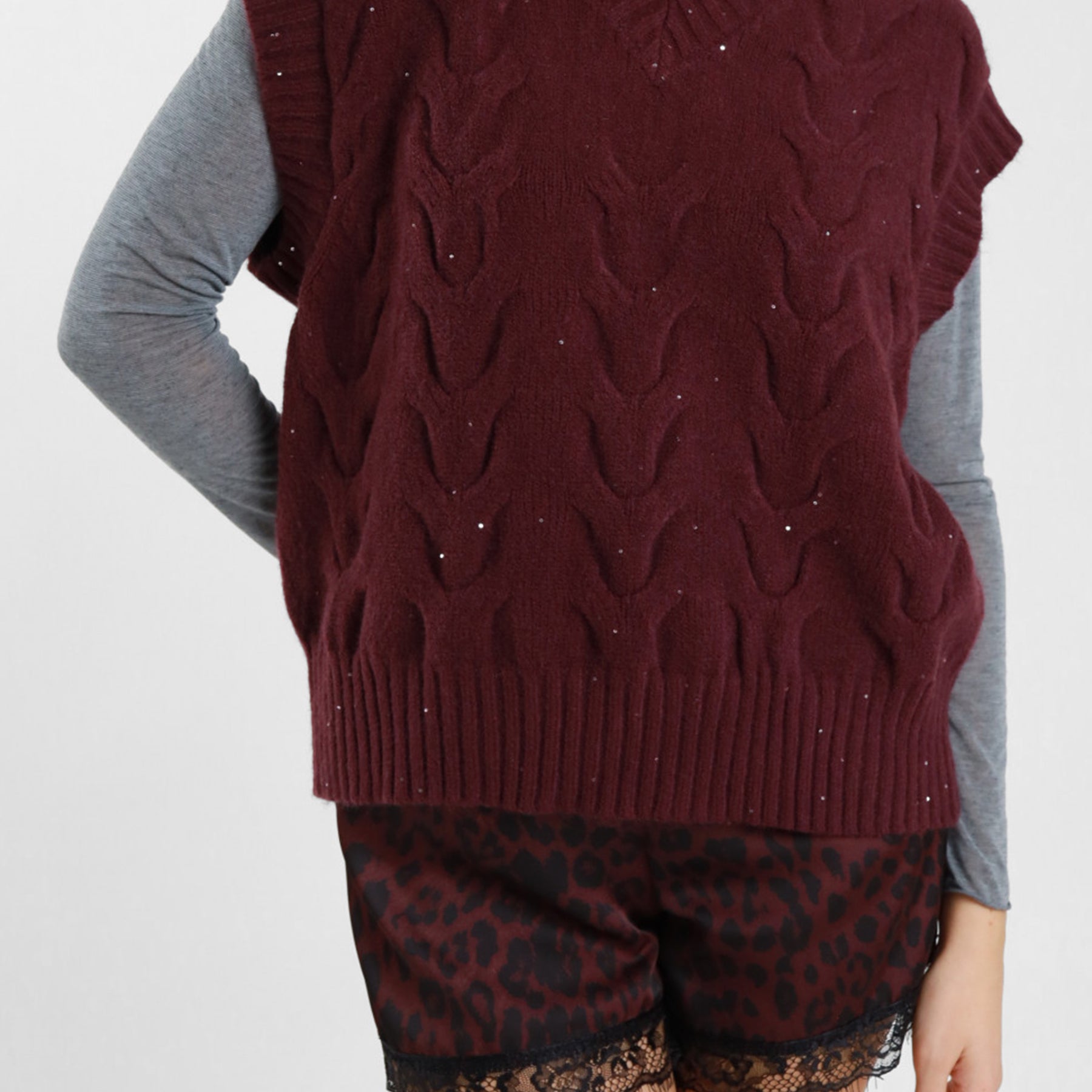 SUSY MIX Gilet Con Trecce E Micro Paillettes Morbido Donna Inverno ART.YZ2336625