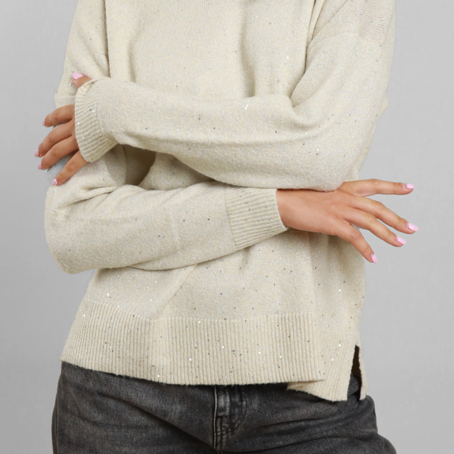 SUSYMIX Maglia Donna con Micro Paillettes e Scollo a V