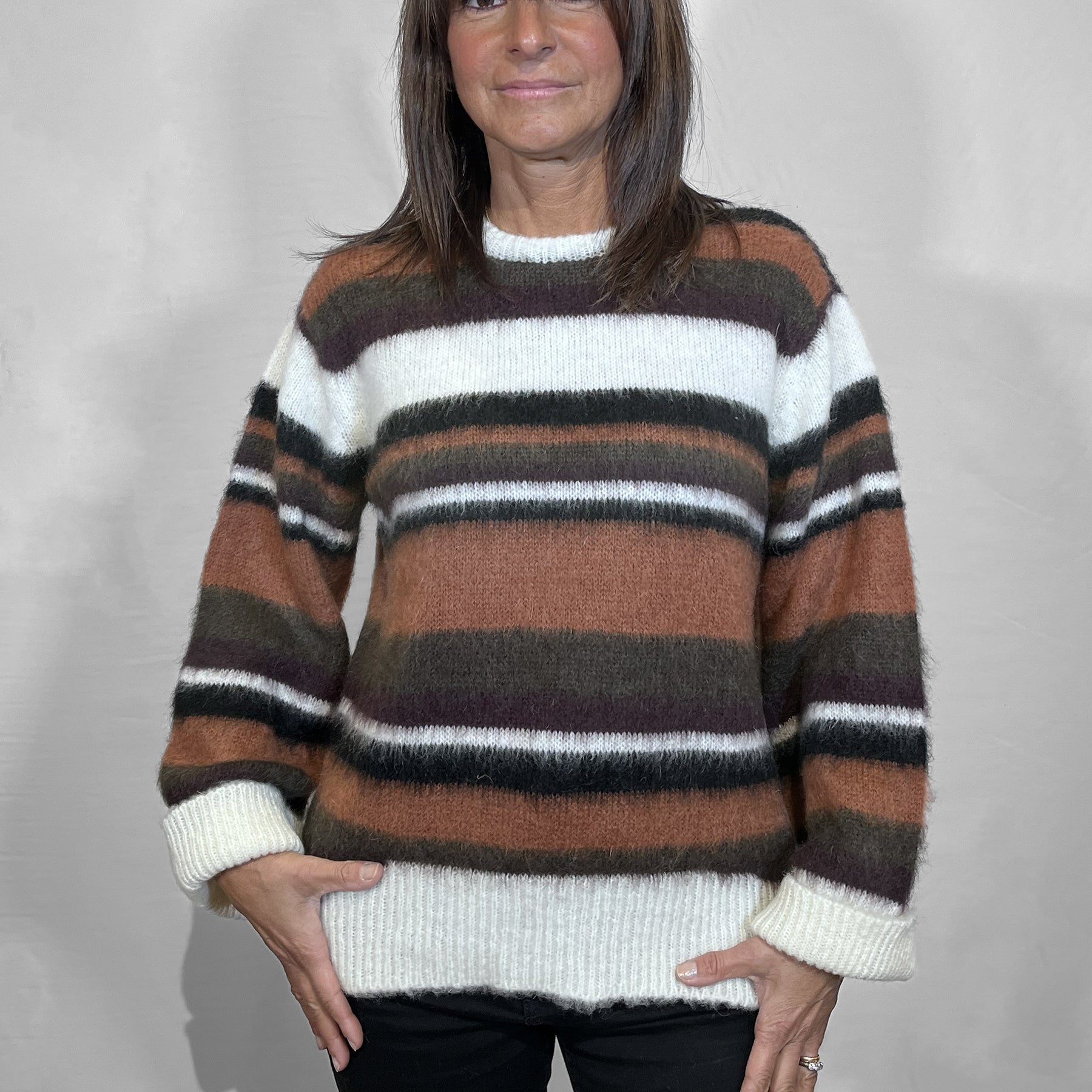 VICOLO Maglia Donna Morbida Mohair Rigata Calda Invernale ART. 55142F