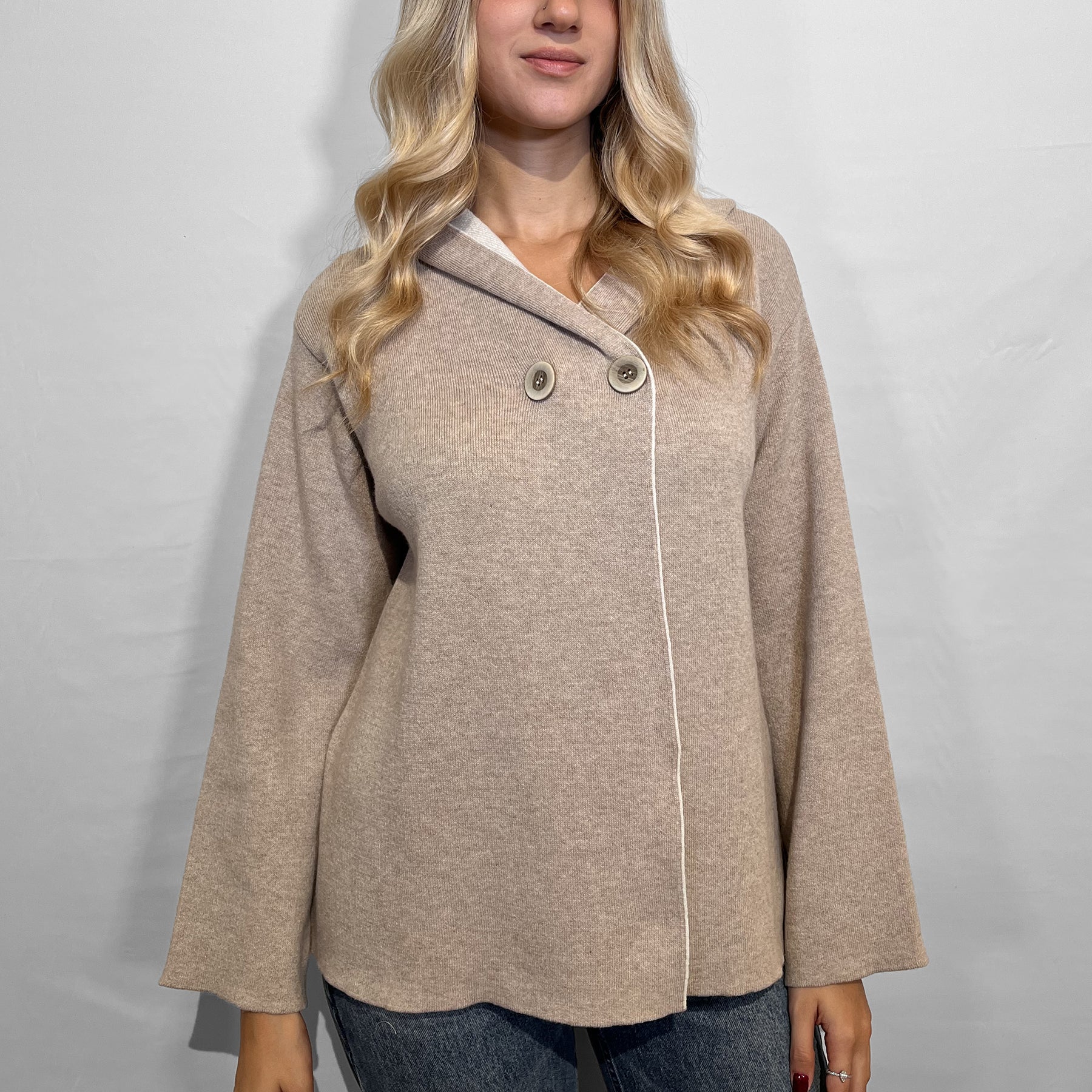 INTRECCI Giacca Donna Manica Lunga Cappuccio Lana Cachemire ART. W25-72