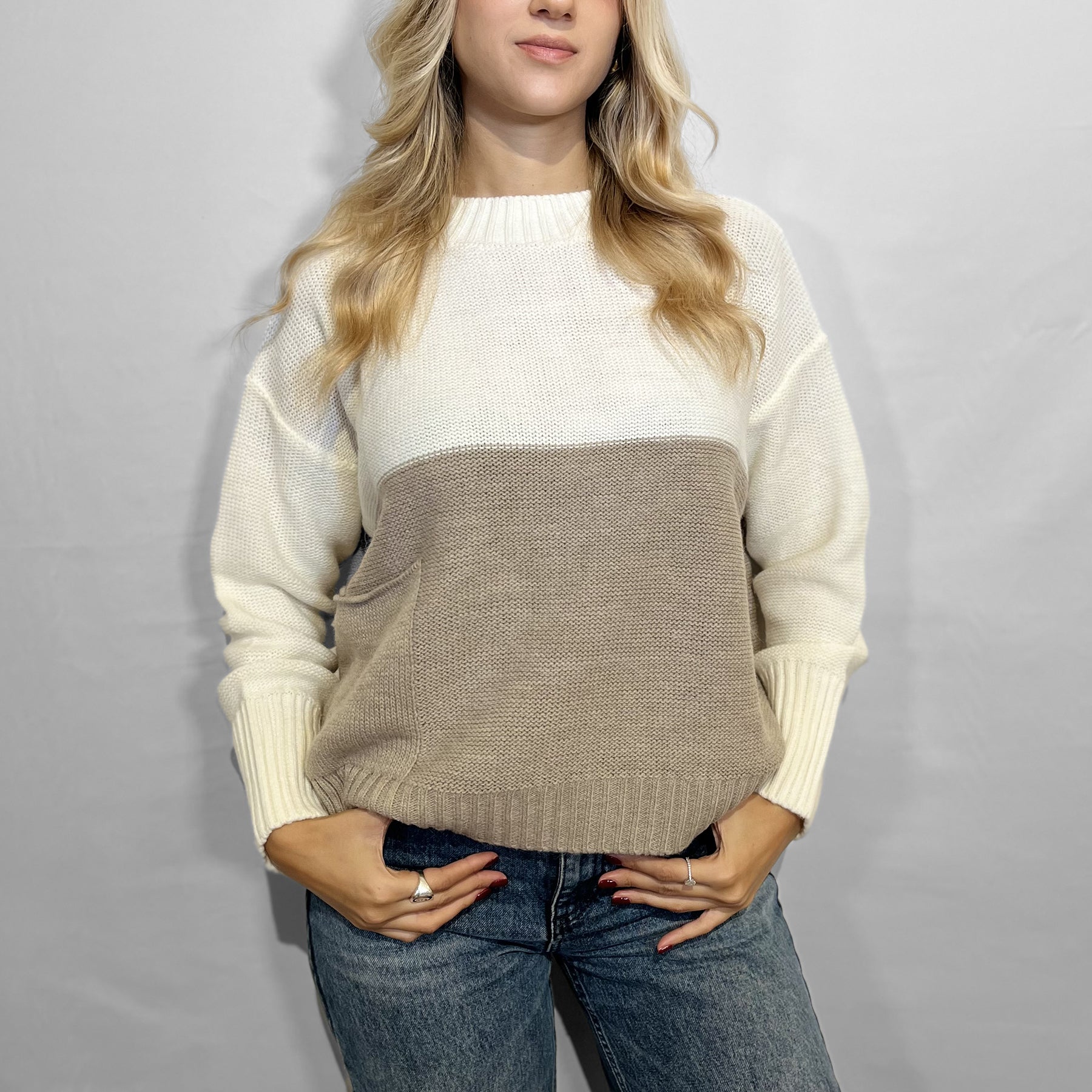 INTRECCI Maglia Donna Manica Lunga Bicolore Lana Alpaca ART. W25-81