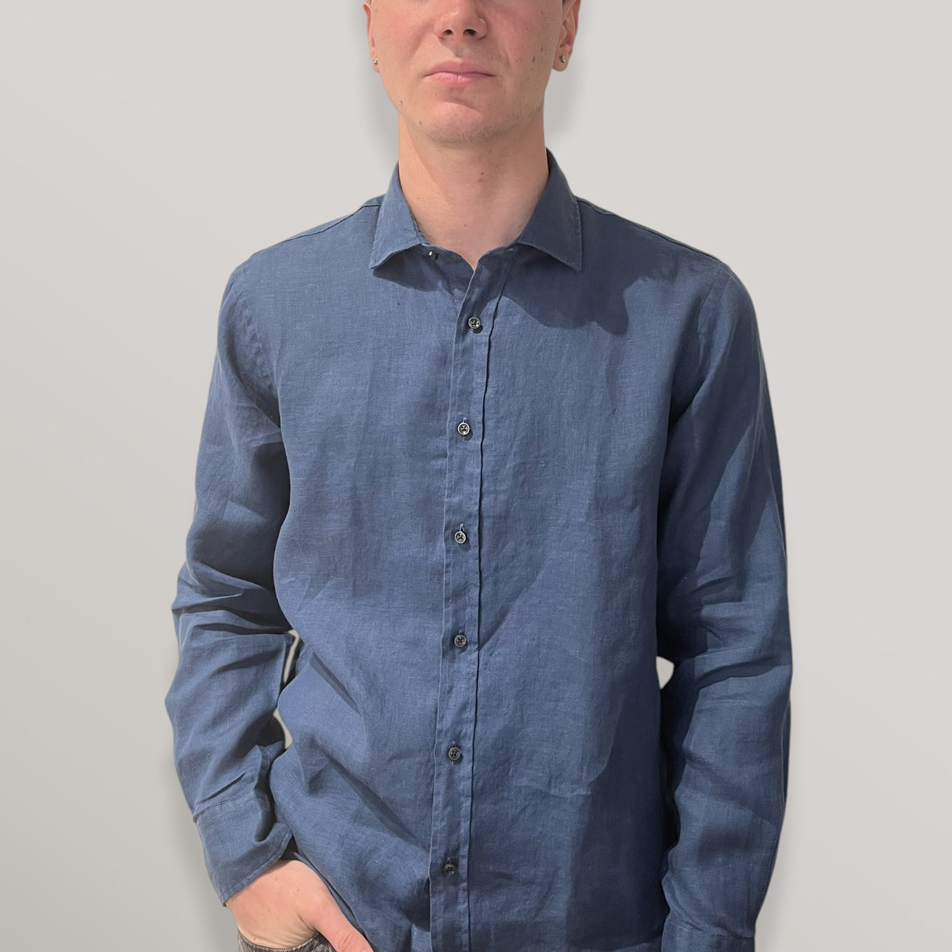 Camicia Uomo Manica Lunga 100% Lino Tinta Unita INGRAM 5M094-400-REG-C