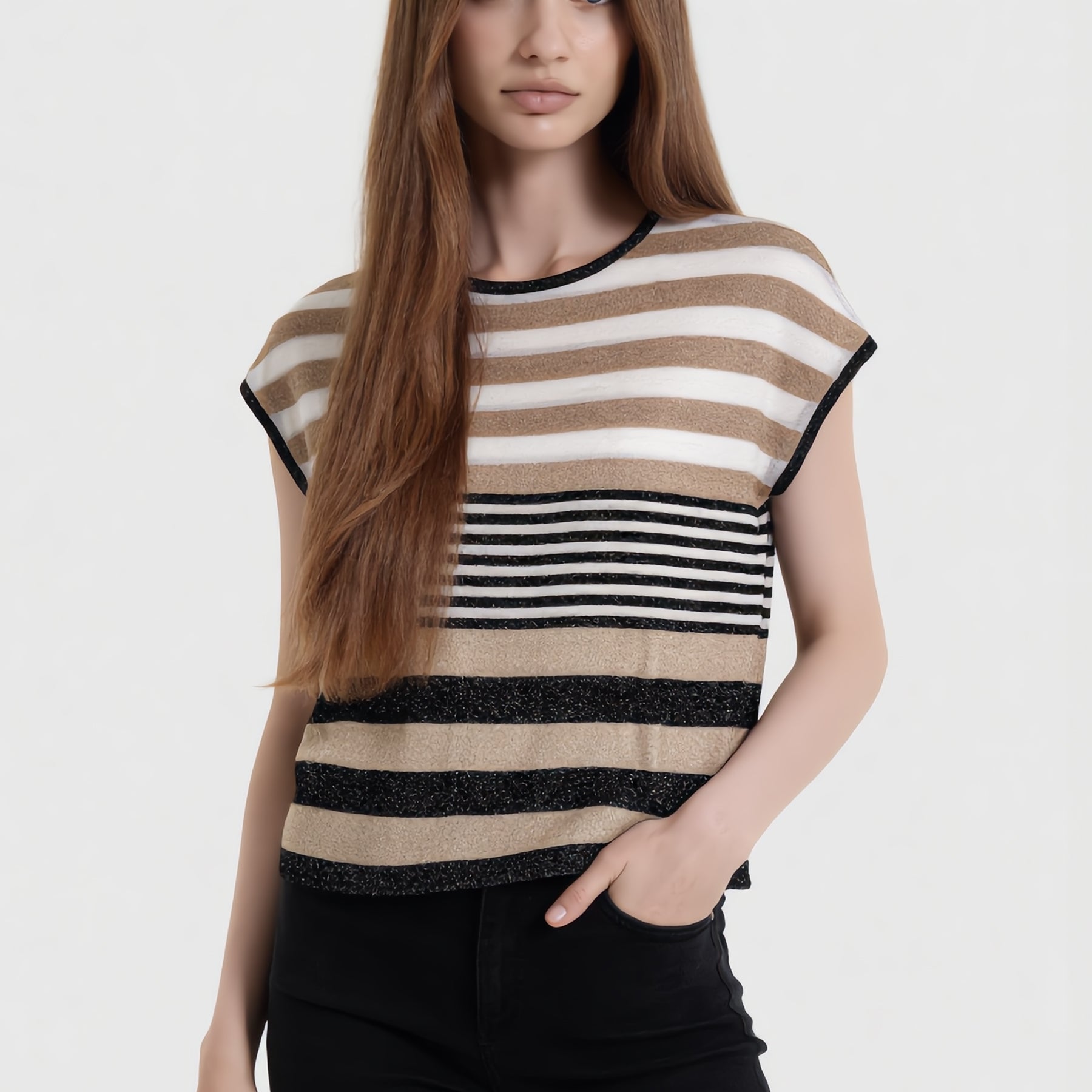 PREMODE Maglia Donna Mezza Manica Viscosa Lurex ART. 456071