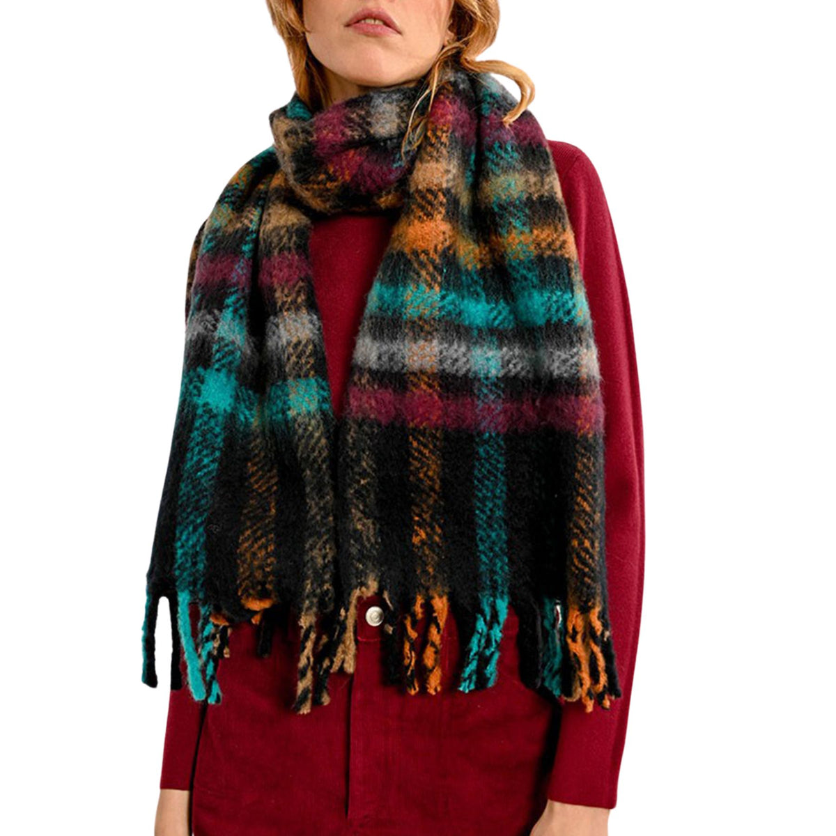 Ever Bloom Sciarpa Quadri Donna – Autunno Inverno, Morbida E Calda, Mista Cotone E Viscosa, Colore Blu Chiaro