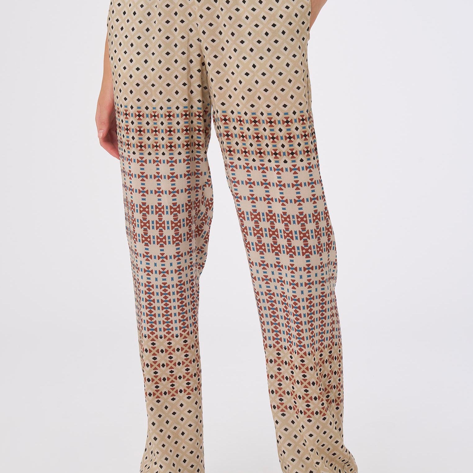 Pantalone stampato a palazzo in mussola di EcoSeta RAGNO DI18PE