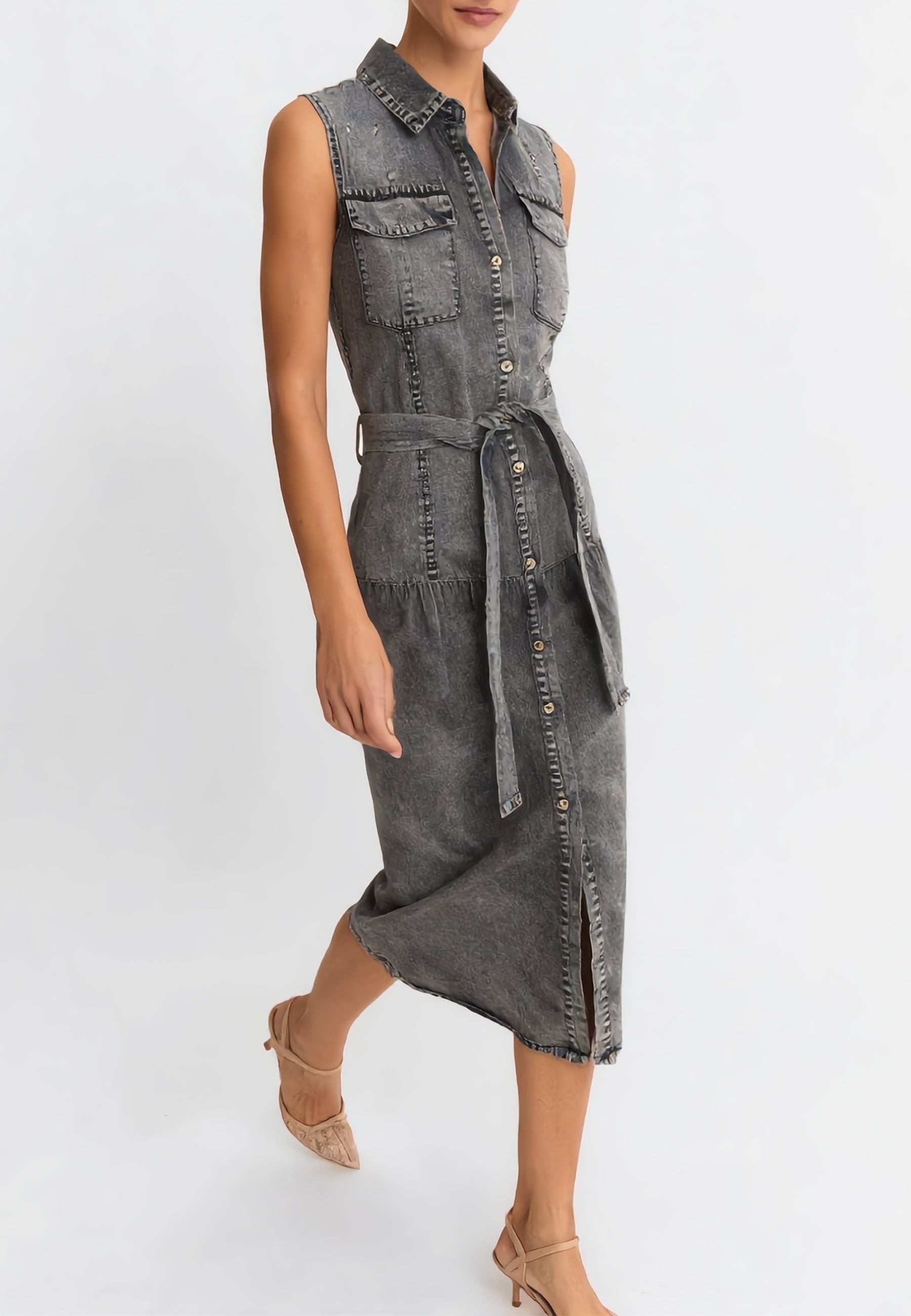 YES ZEE Abito Donna Lungo Denim Con Cintura ART. 01A433