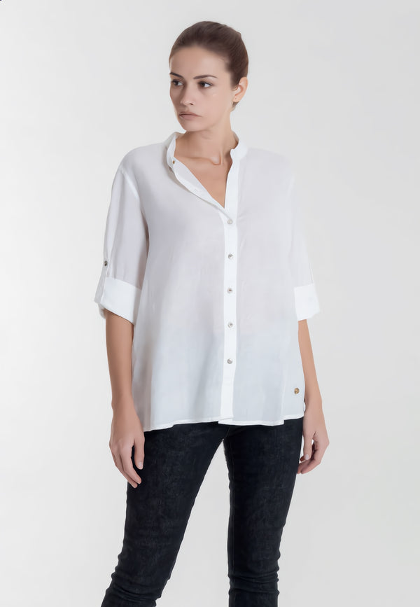 YES ZEE Camicia Donna Lino Collo Coreana ART. 01C231