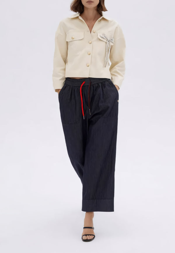 YES ZEE Pantalone Donna Palazzo Tessuto Chambry ART. 01P386