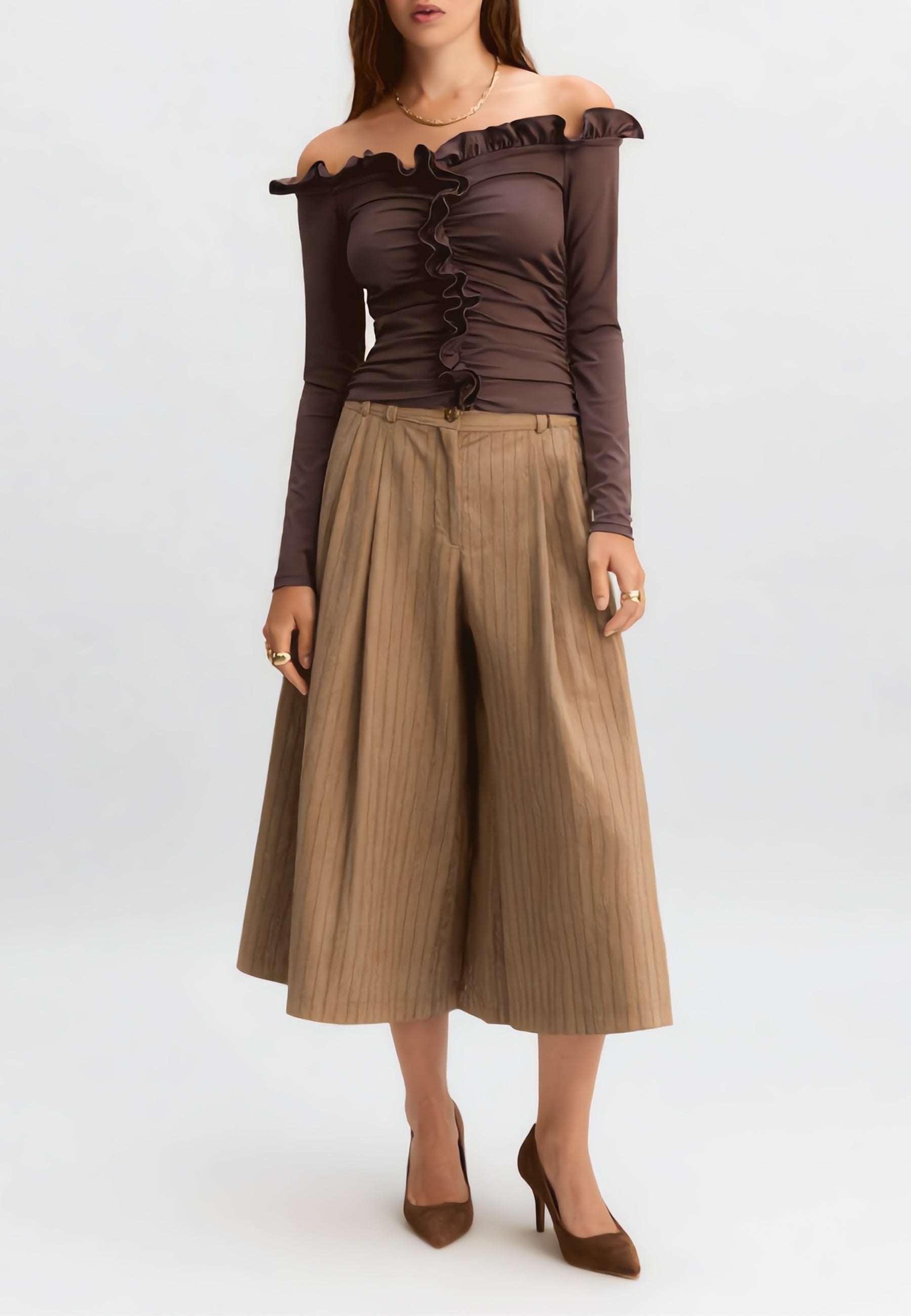 YES ZEE Gonna Pantalone Donna Larga Rigata ART. 01P494