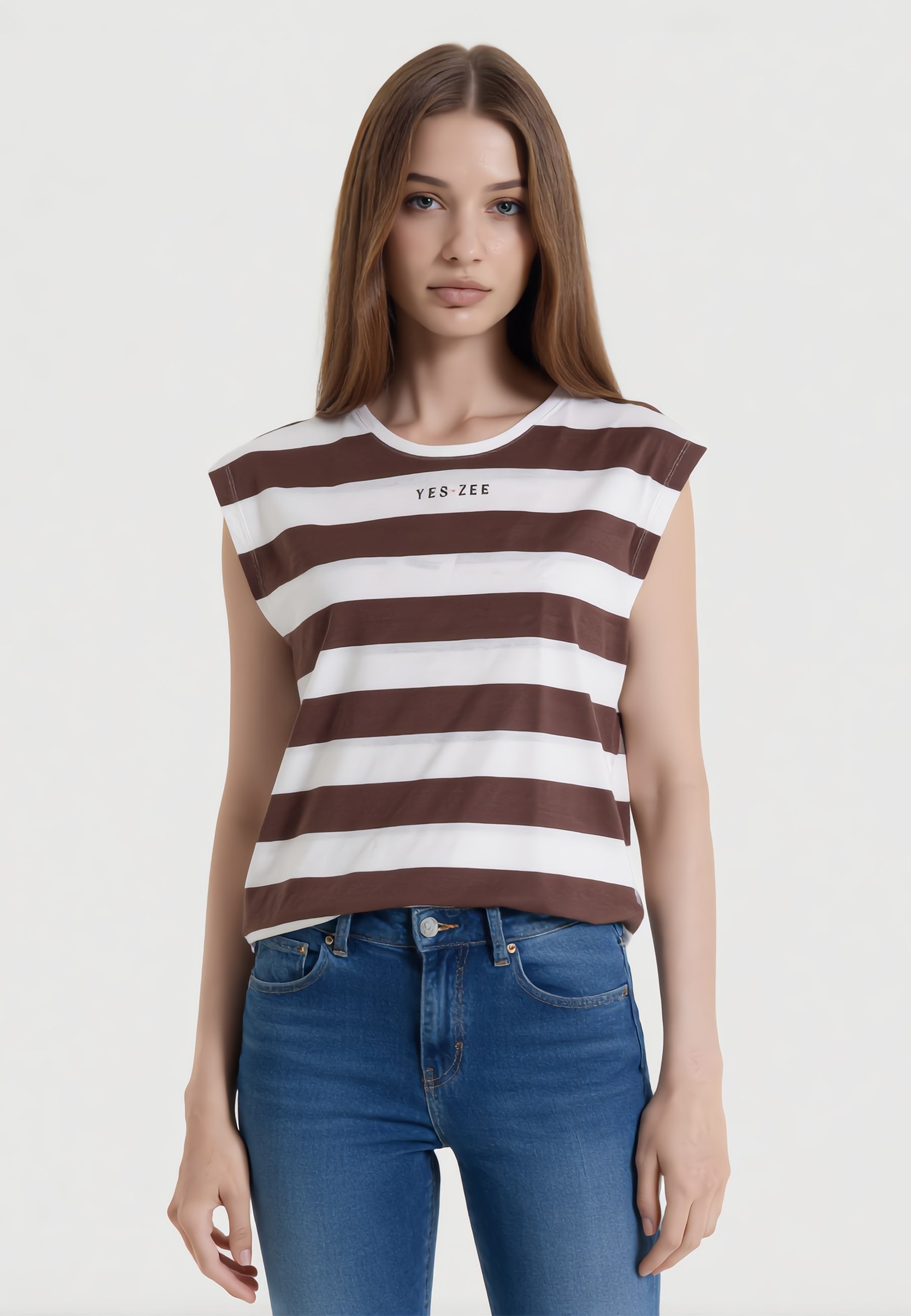 YES ZEE T-Shirt Donna Rigata Mezza Manica ART. 01T212