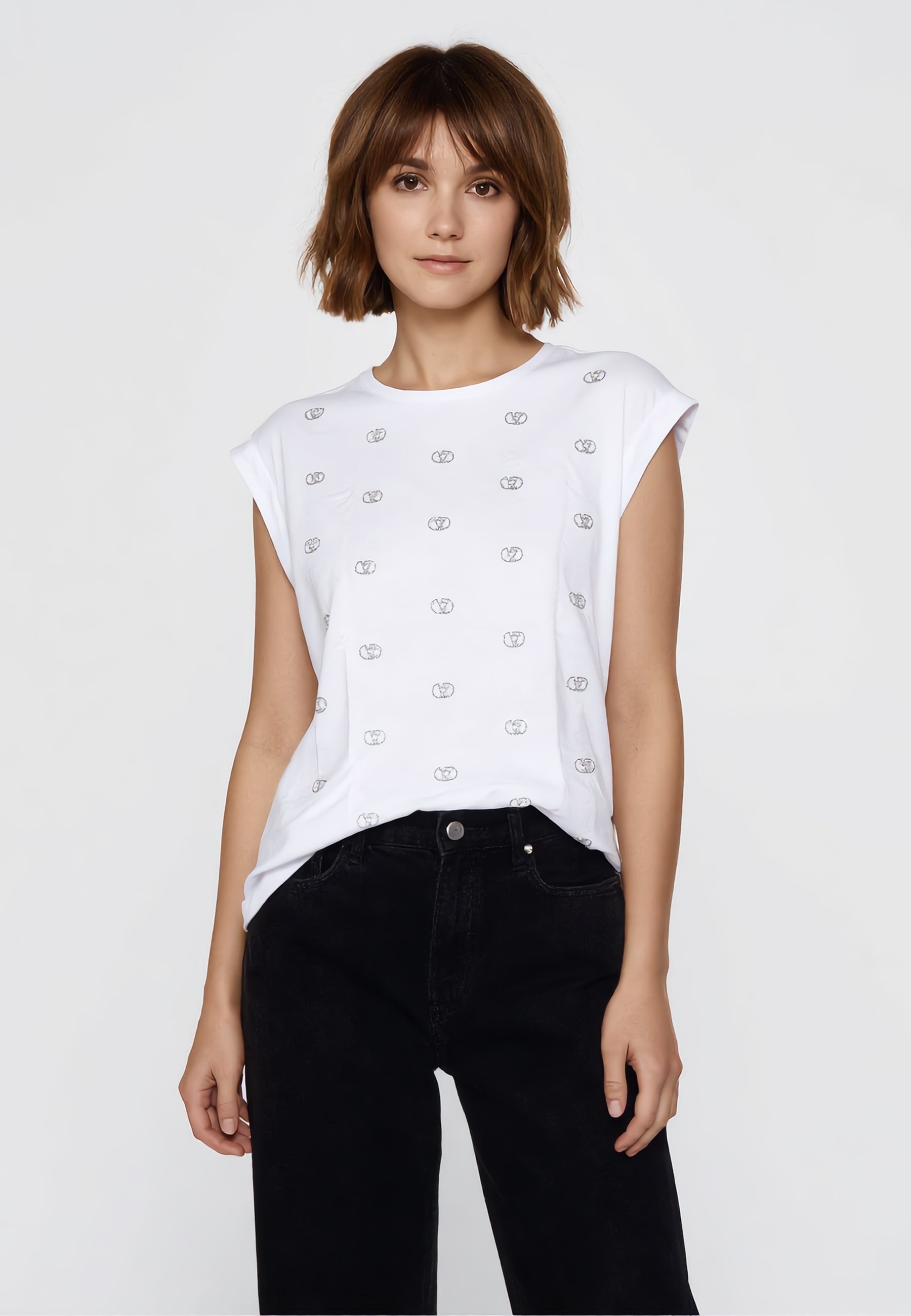 YES ZEE T-Shirt Mezza Manica Donna Pipistrello Strass ART. 01T215