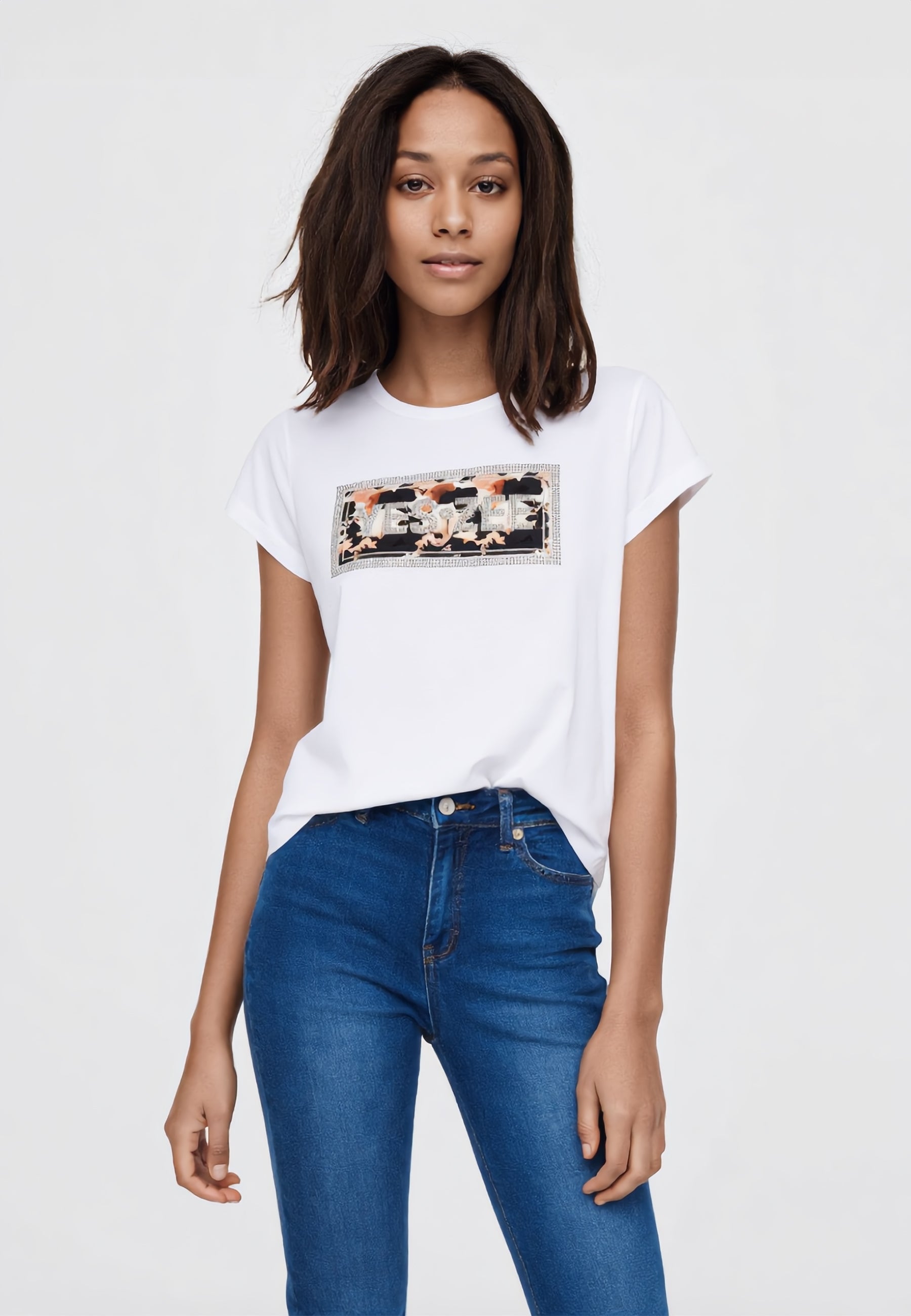 YES ZEE T-Shirt Donna Stampa Strass Mezza Manica ART. 01T226