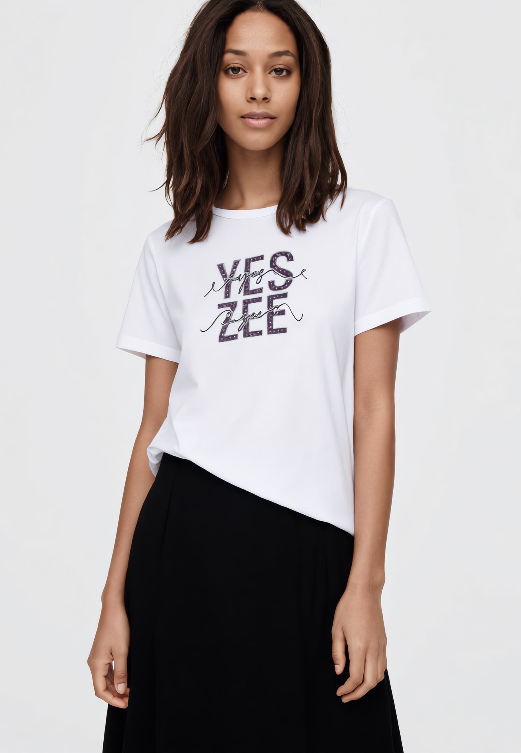 YES ZEE T-Shirt Donna Mezza Manica Con Stampa E Strass ART. 01T264