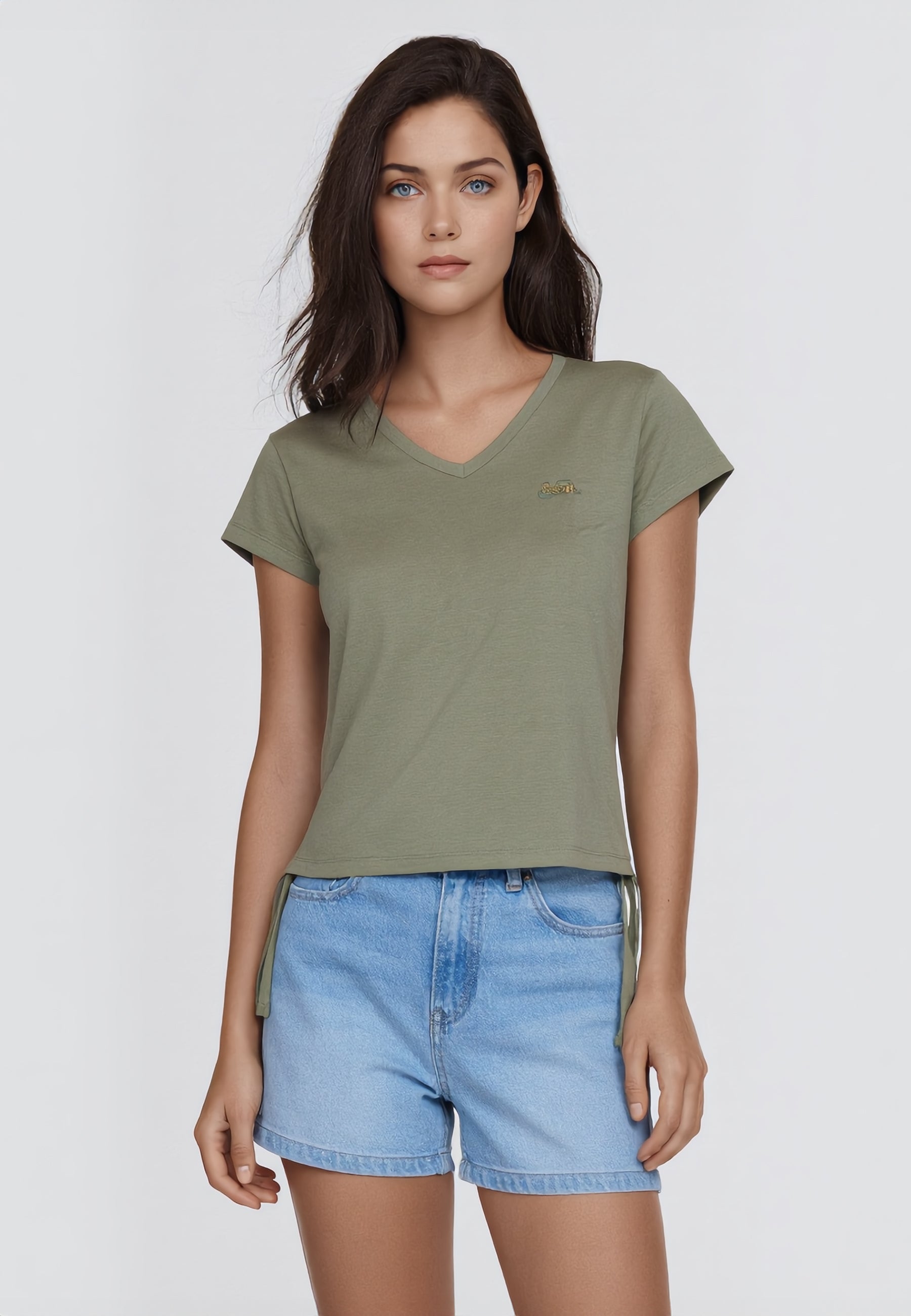 YES ZEE T-Shirt Donna Scollo V Mezza Manica Coulisse ART. 01T270