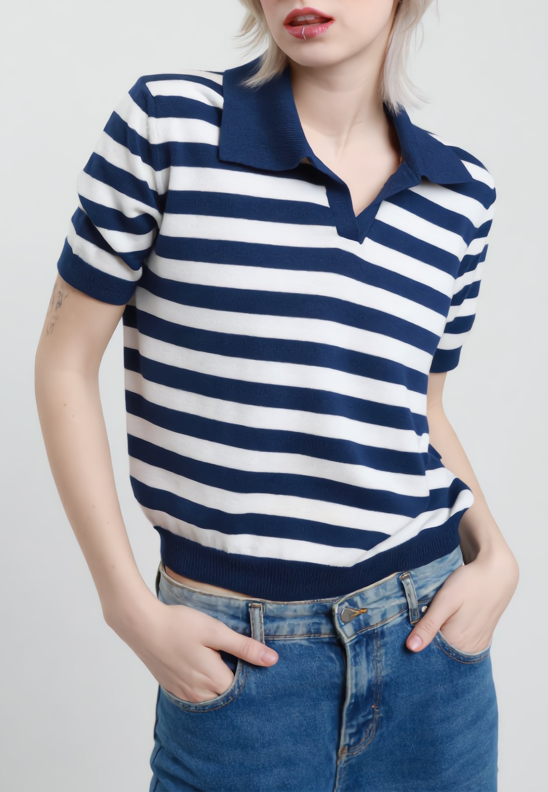 SUSY MIX Polo Donna Mezze Maniche Cotone Estivo Rigato 106281