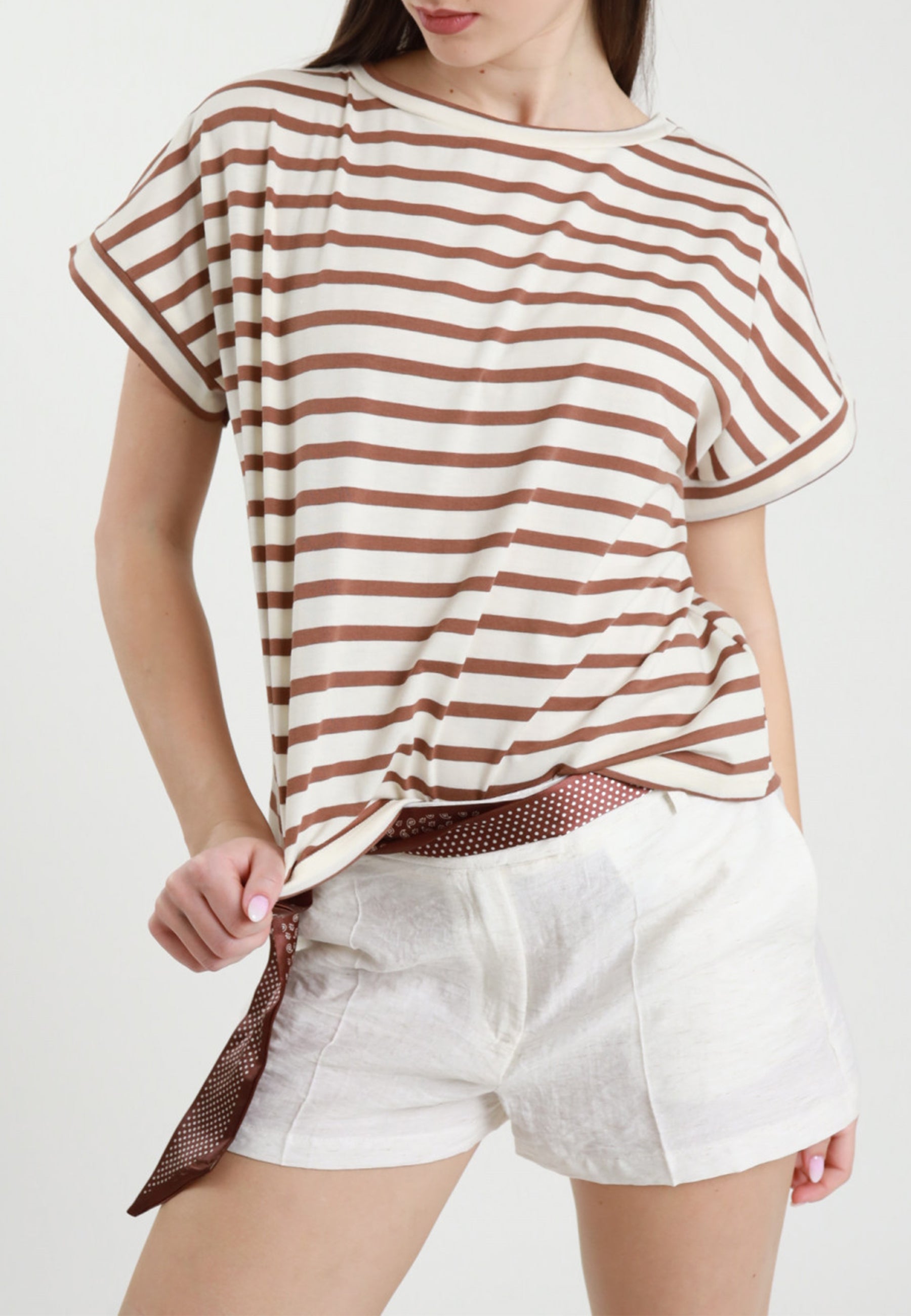 SUSY MIX T-Shirt Donna Girocollo Viscosa Leggera Rigata 12140