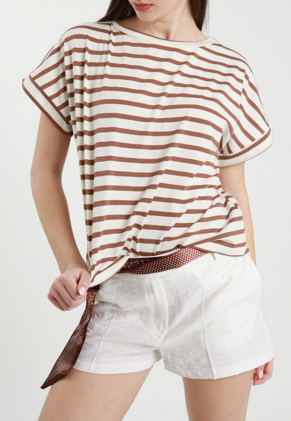 SUSY MIX T-Shirt Donna Girocollo Viscosa Leggera Rigata 12140