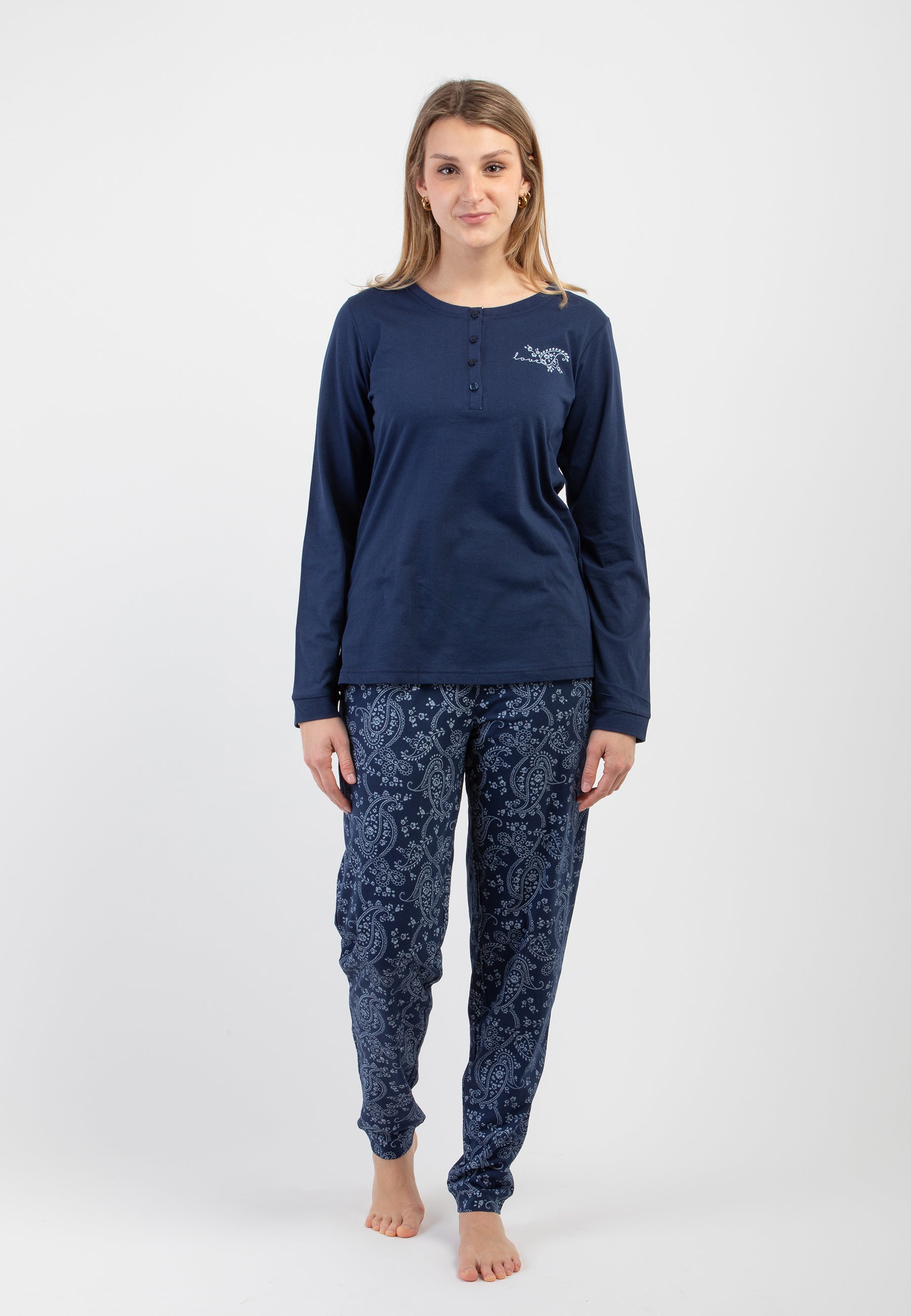 Pigiama Donna Manica Lunga 100% Cotone Leggero NOI DI NOTTE FA009014