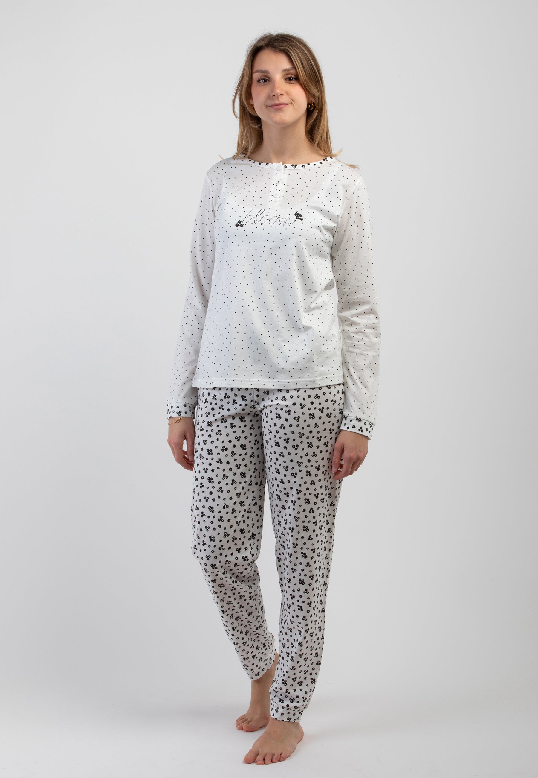 Pigiama Donna Manica Lunga 100% Cotone Leggero NOI DI NOTTE FA009009