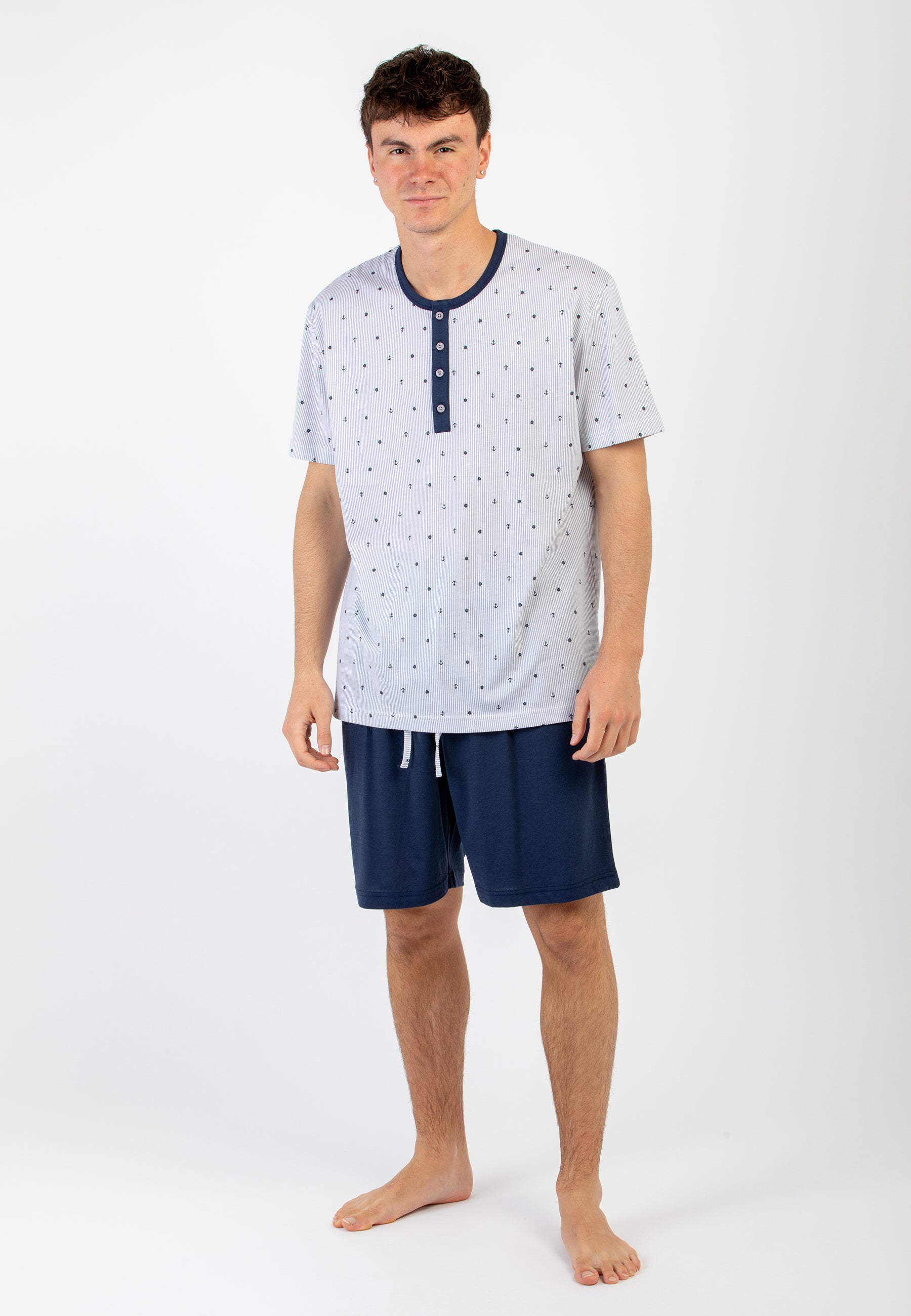 Pigiama Uomo Mezza Manica Microfantasia 100% Cotone 9L0D6L