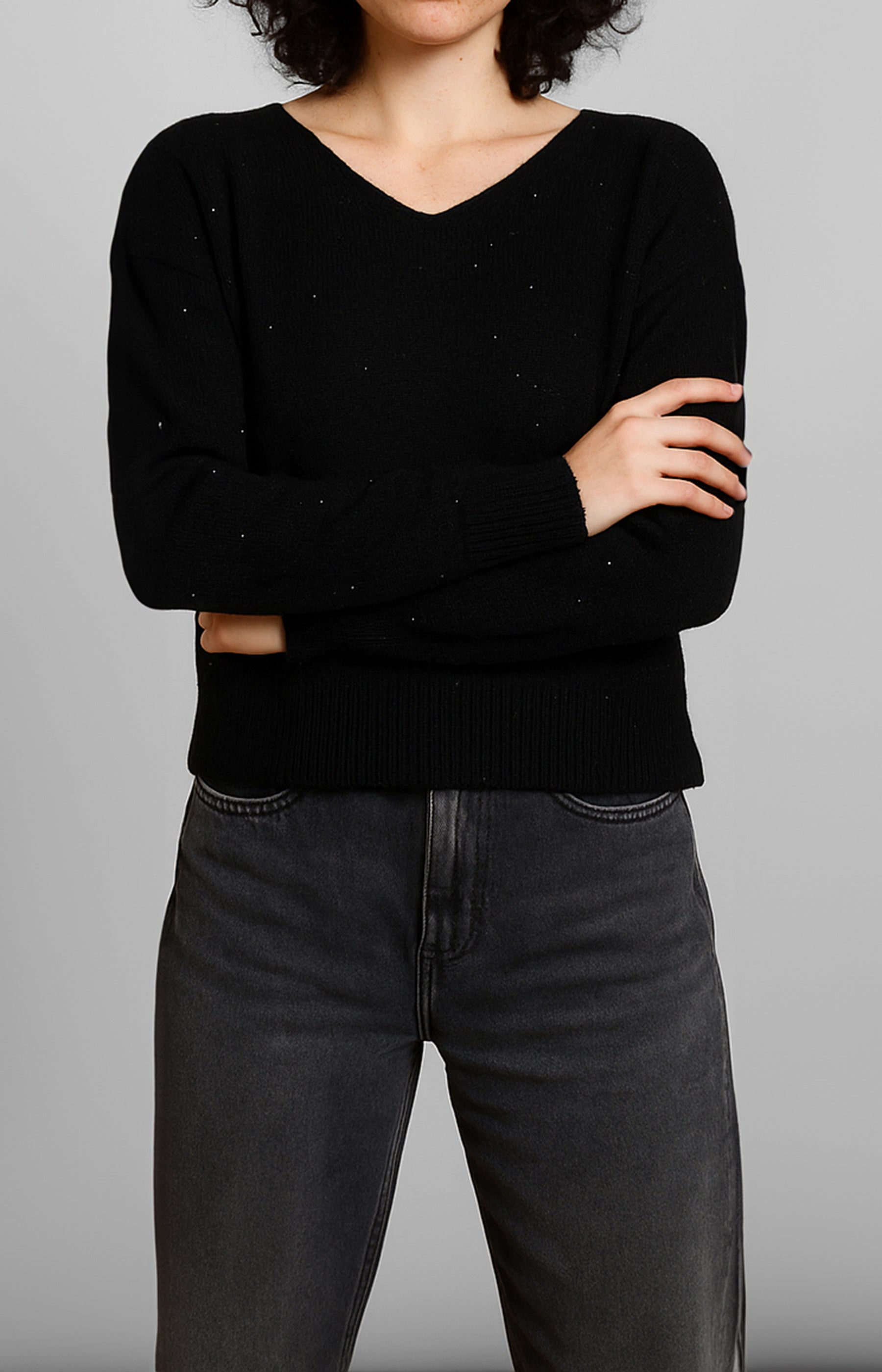 SUSYMIX Maglia Donna con Micro Paillettes e Scollo a V