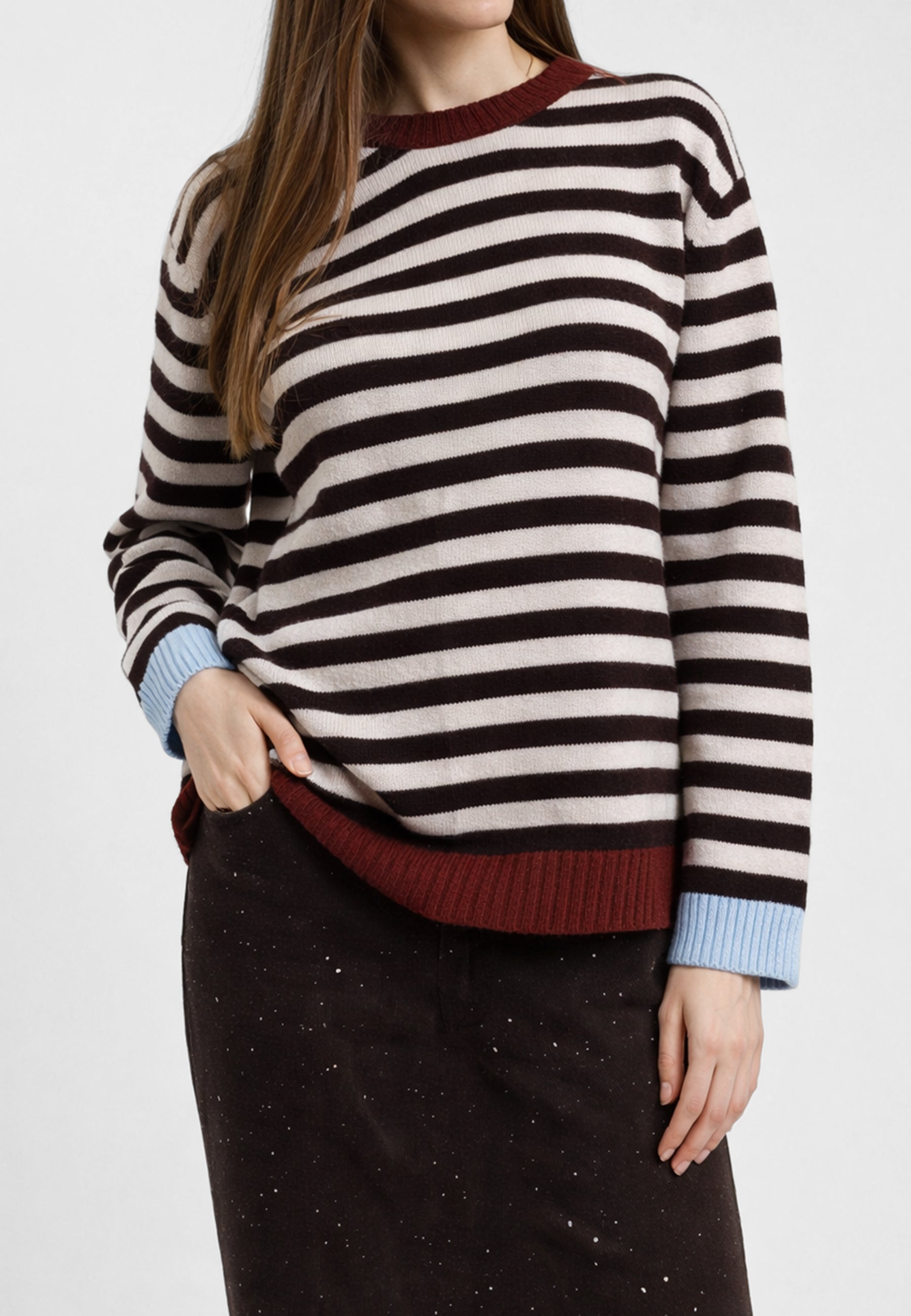 SUSY MIX Maglia Donna Manica Lunga Rigata Bordo Contrasto ART. 26651