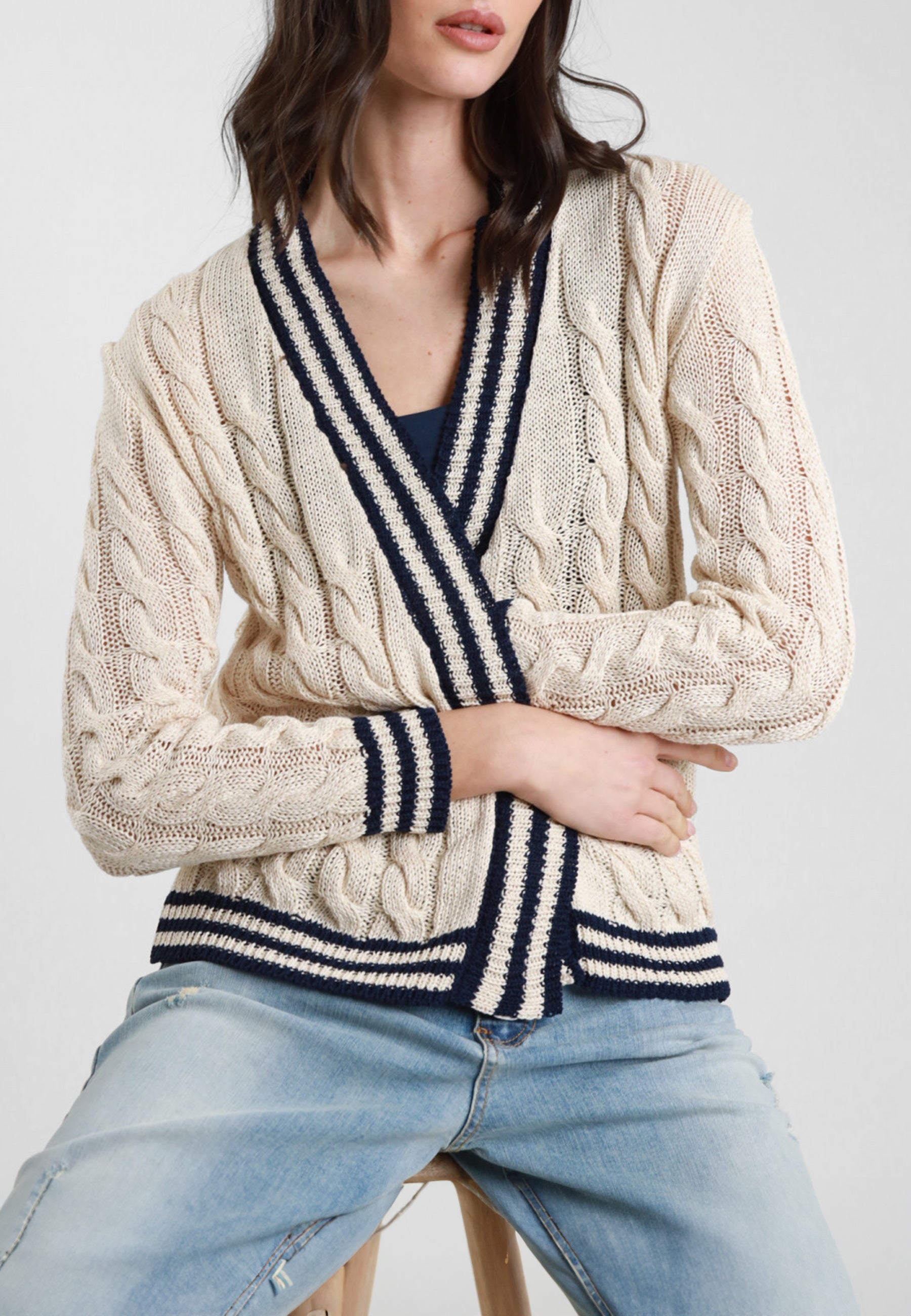 SUSY MIX Cardigan Donna Aperto Puro Acrilico Contrasto 26219