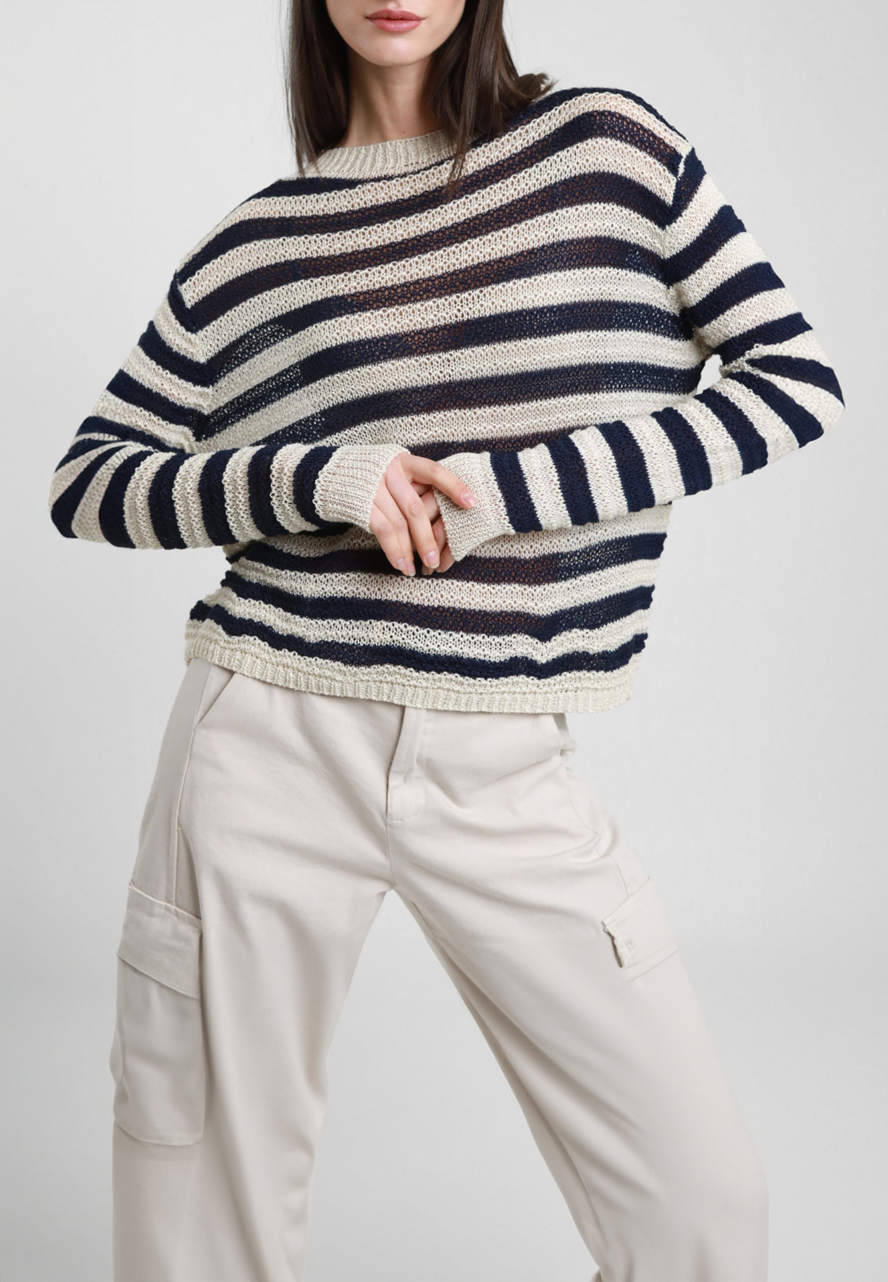 SUSY MIX Maglia Donna Traforata Cotone Leggero Rigata 26225