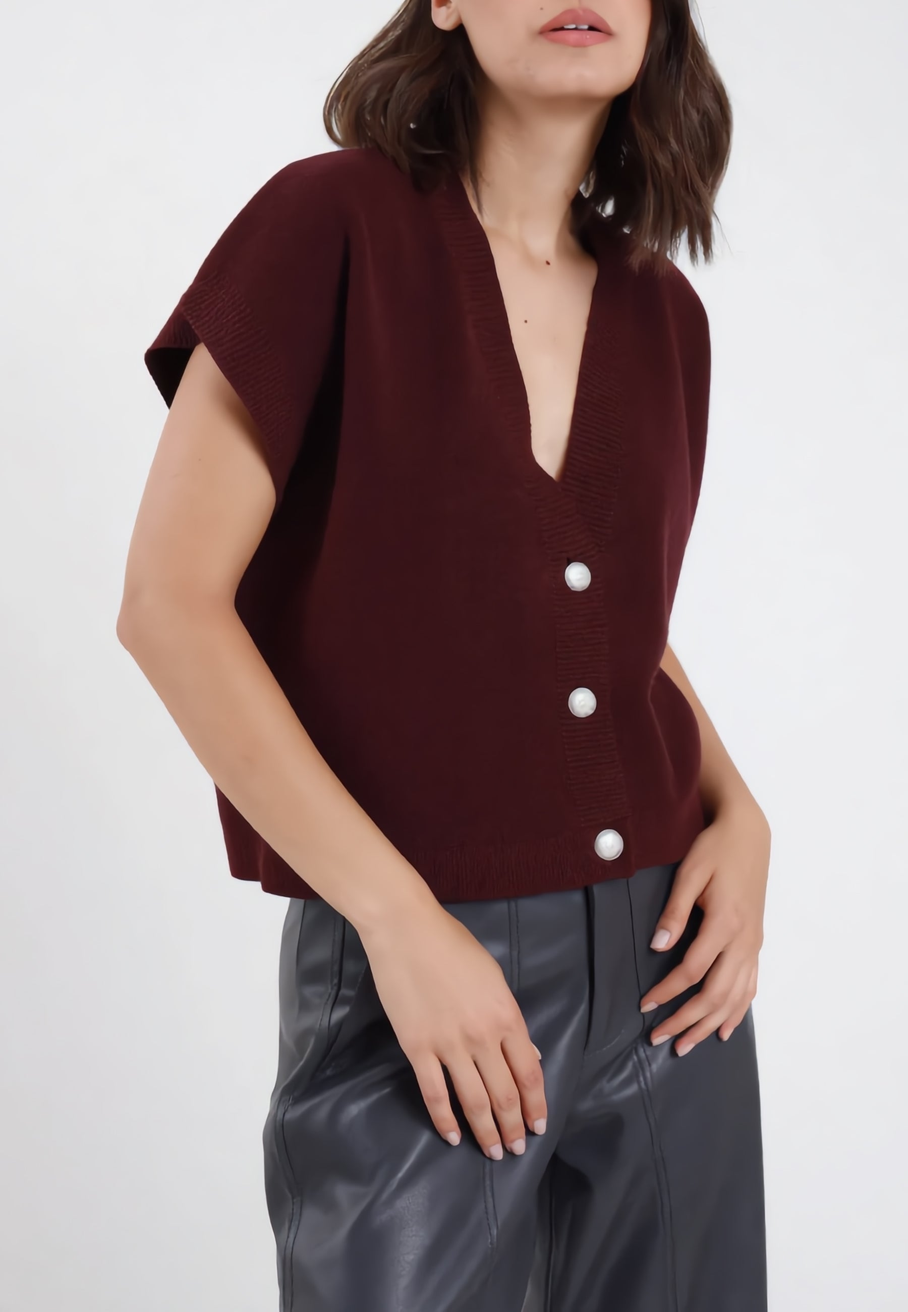 SUSY MIX Gilet Donna Over in Maglia Bottoni sul Fronte AI51088