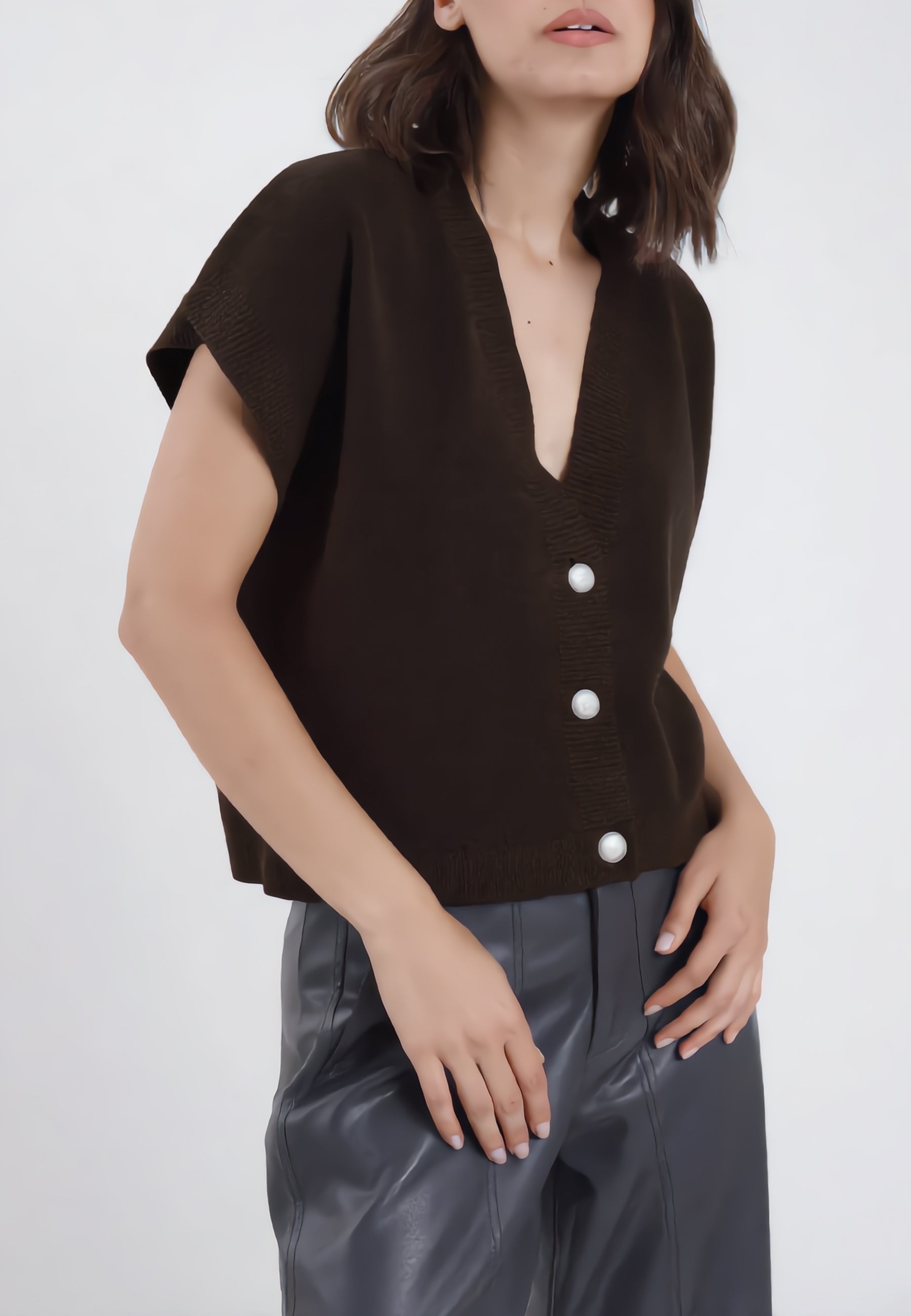 SUSY MIX Gilet Donna Over in Maglia Bottoni sul Fronte AI51088