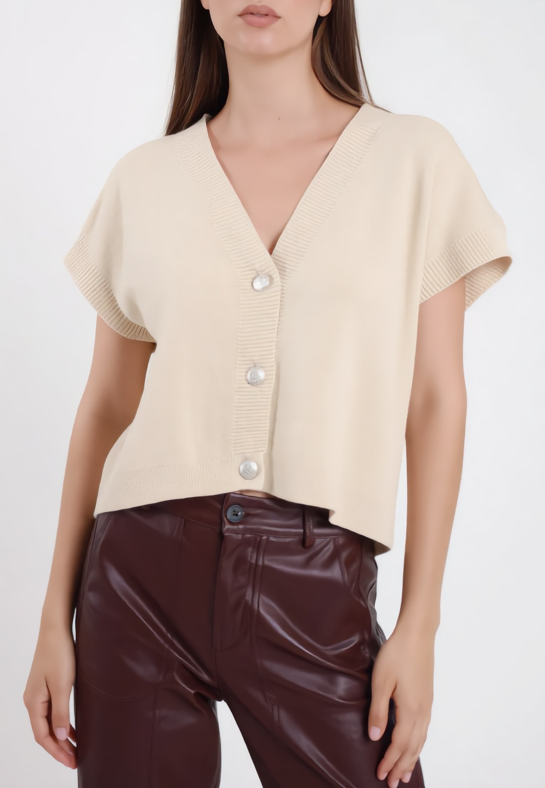 SUSY MIX Gilet Donna Over in Maglia Bottoni sul Fronte AI51088
