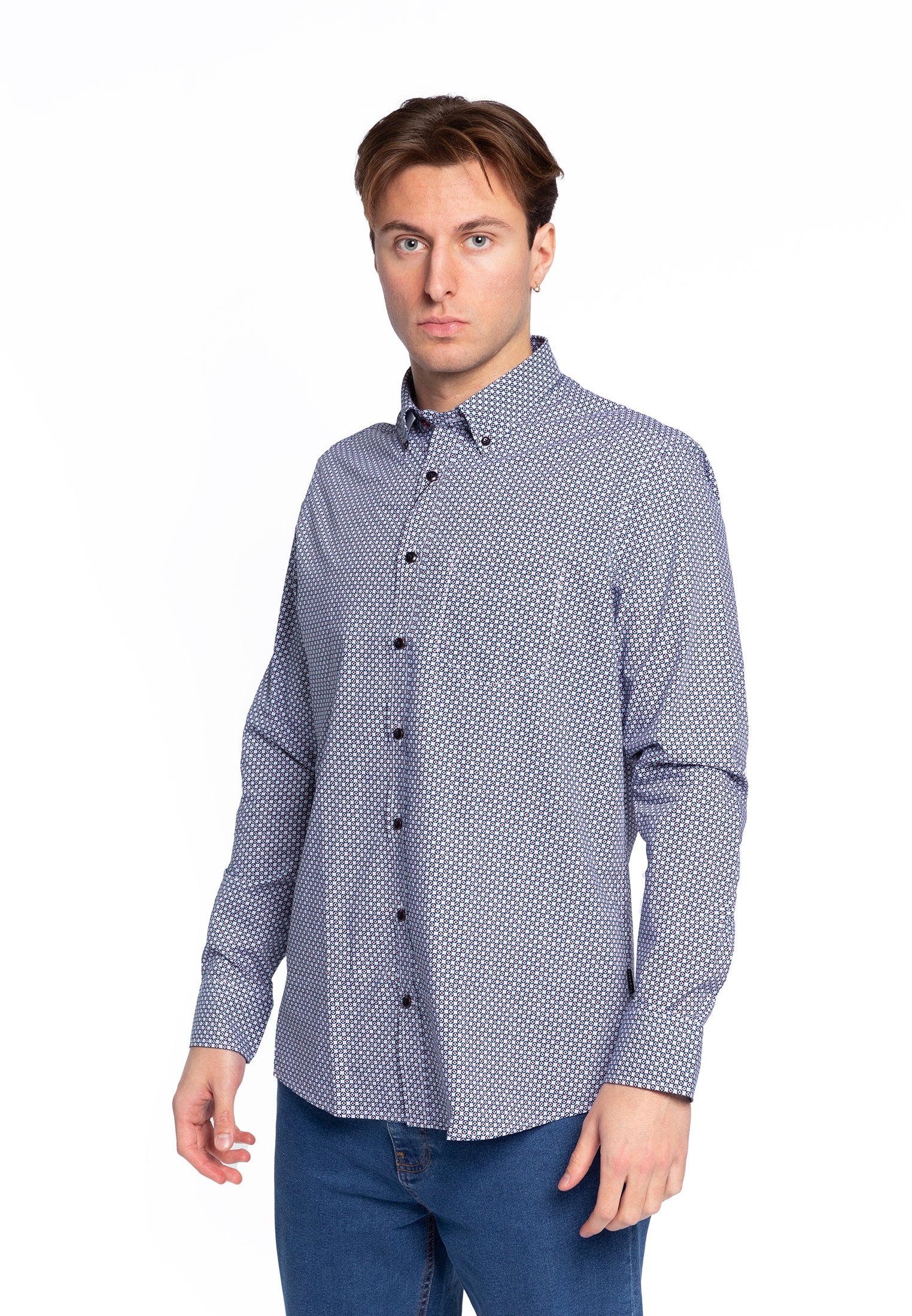 Camicia microfantasia geometrica in cotone BUGATTI 9350-48802