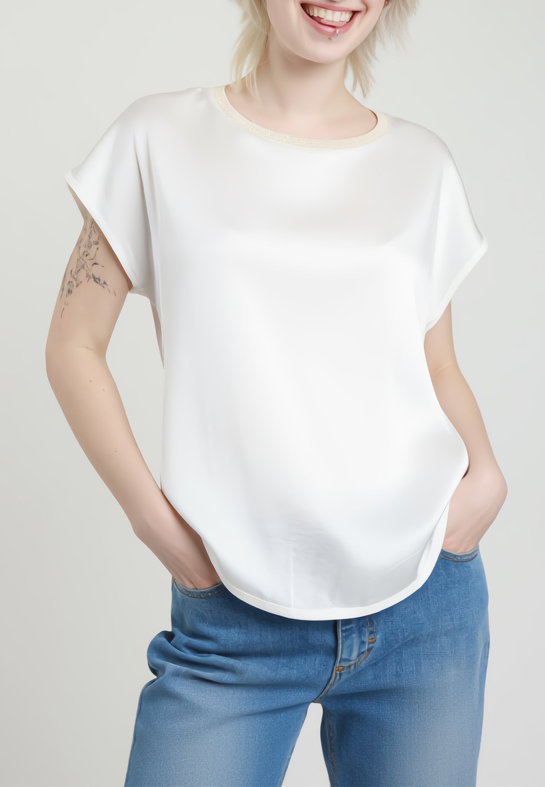 SUSY MIX Blusa Donna Mezza Manica Viscosa Estiva Lurex C807BU