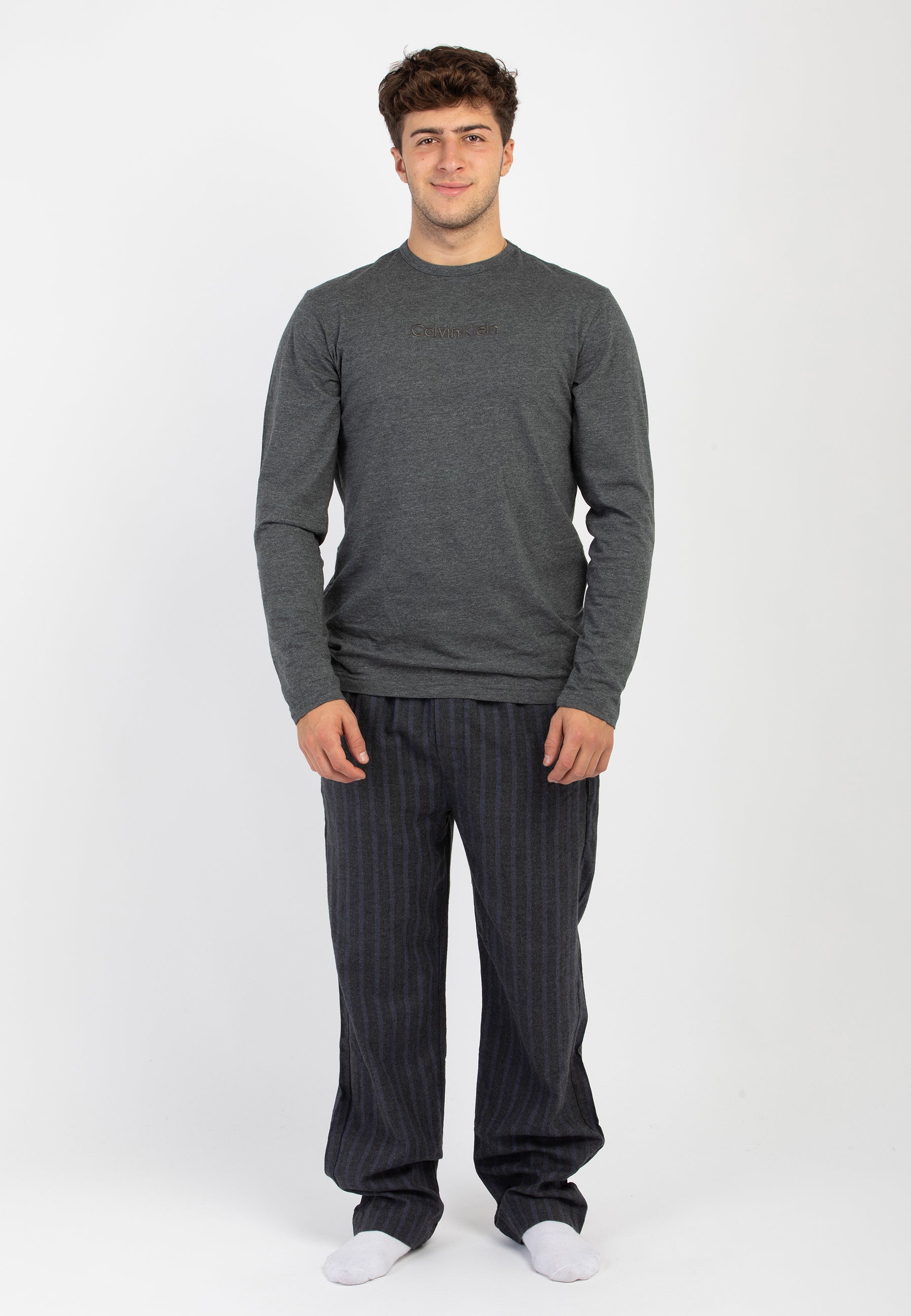 CALVIN KLEIN Pigiama Lungo Uomo in Puro Cotone Pantalone Rigato ART. LV00NM2955