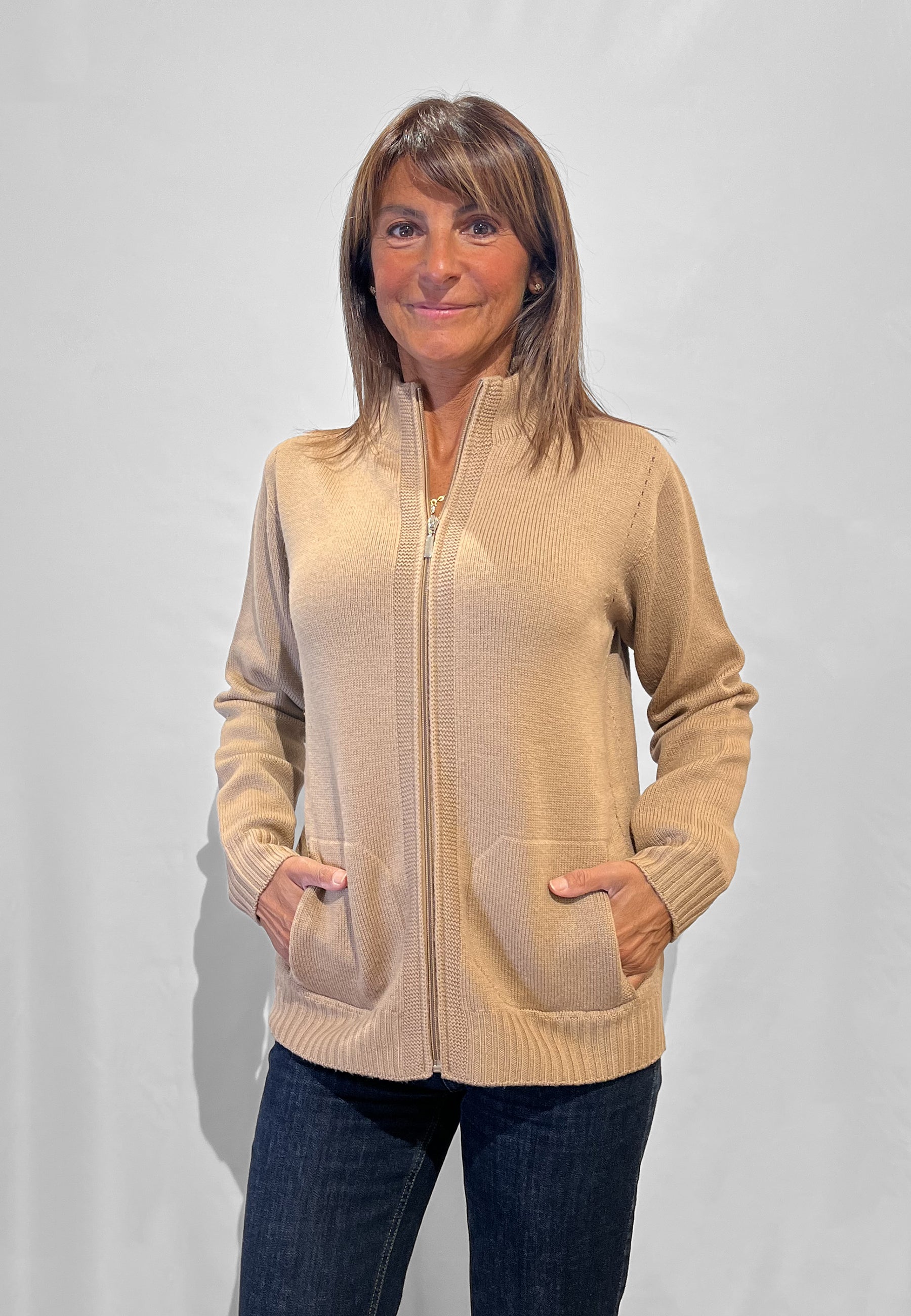 CARLA FERRONI Giacca Zip Maglia Donna in Pura Lana ART. 4370