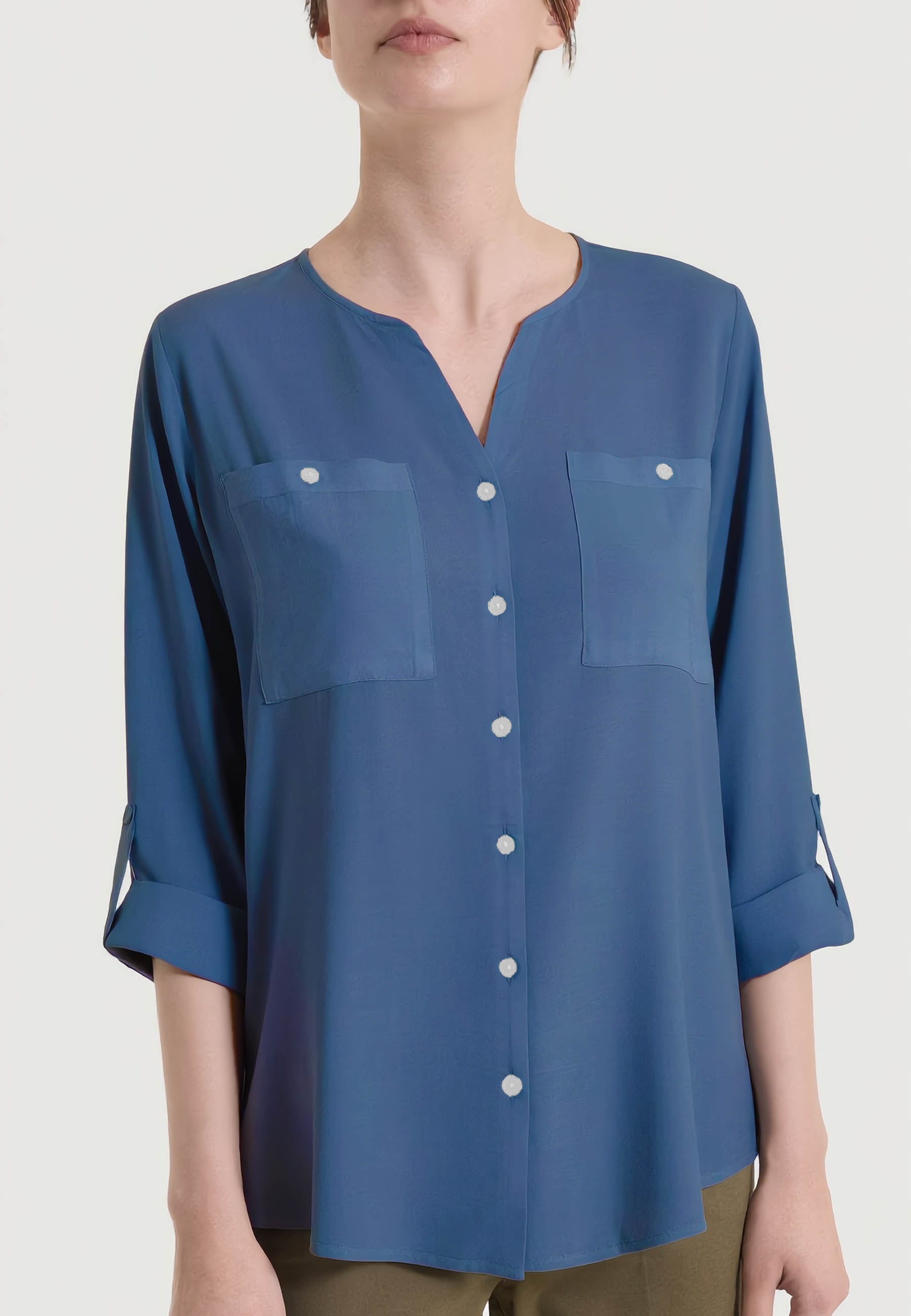 RAGNO Camicia Donna Manica Lunga Scollo a Punta Estivo DS26SI