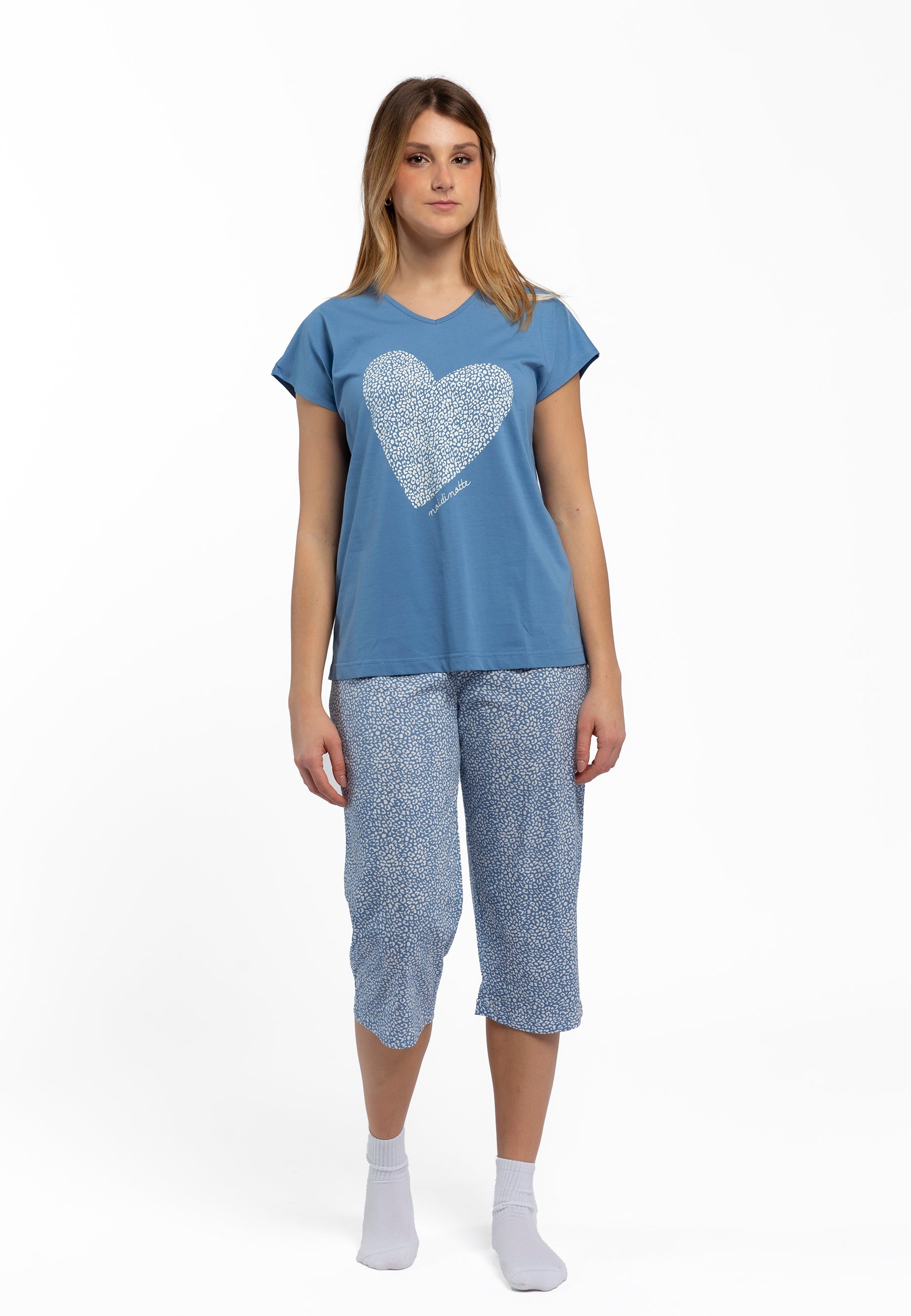 Pigiama donna corto mezza manica 100% cotone leggero NOI DI NOTTE FA8647