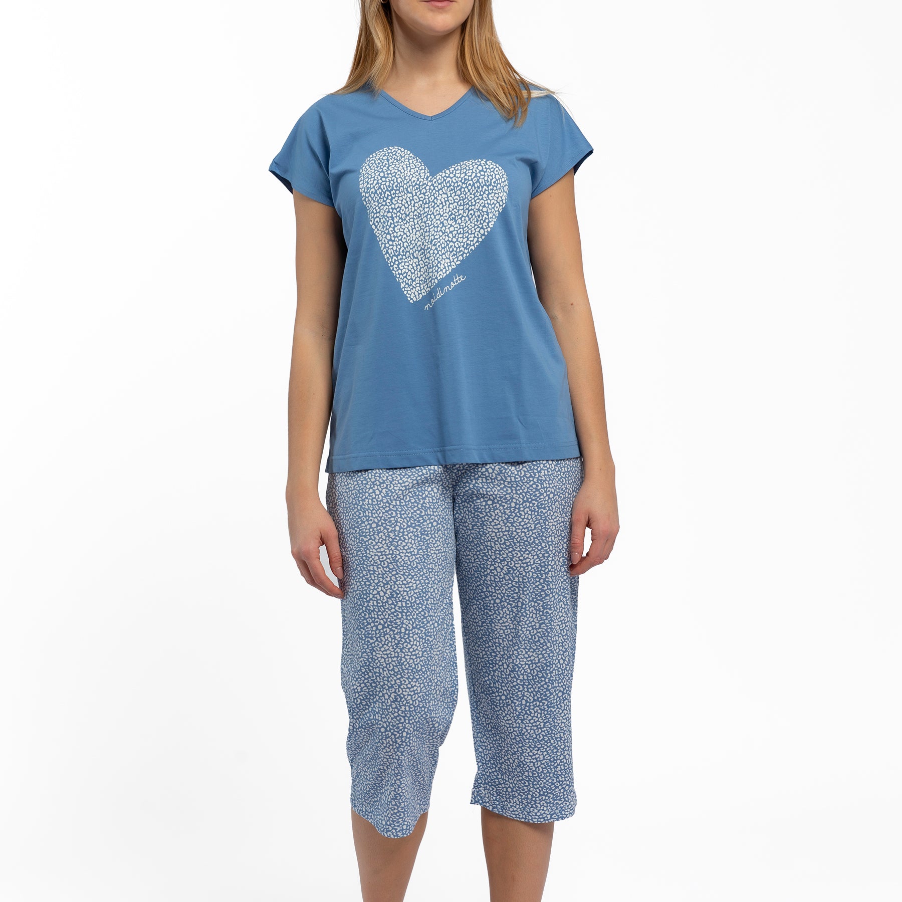 Pigiama Corto Estivo Donna BFSWL - Set A 2 Pezzi In Maglia, Manica Corta, Tinta Unita, Morbido E Elasticizzato