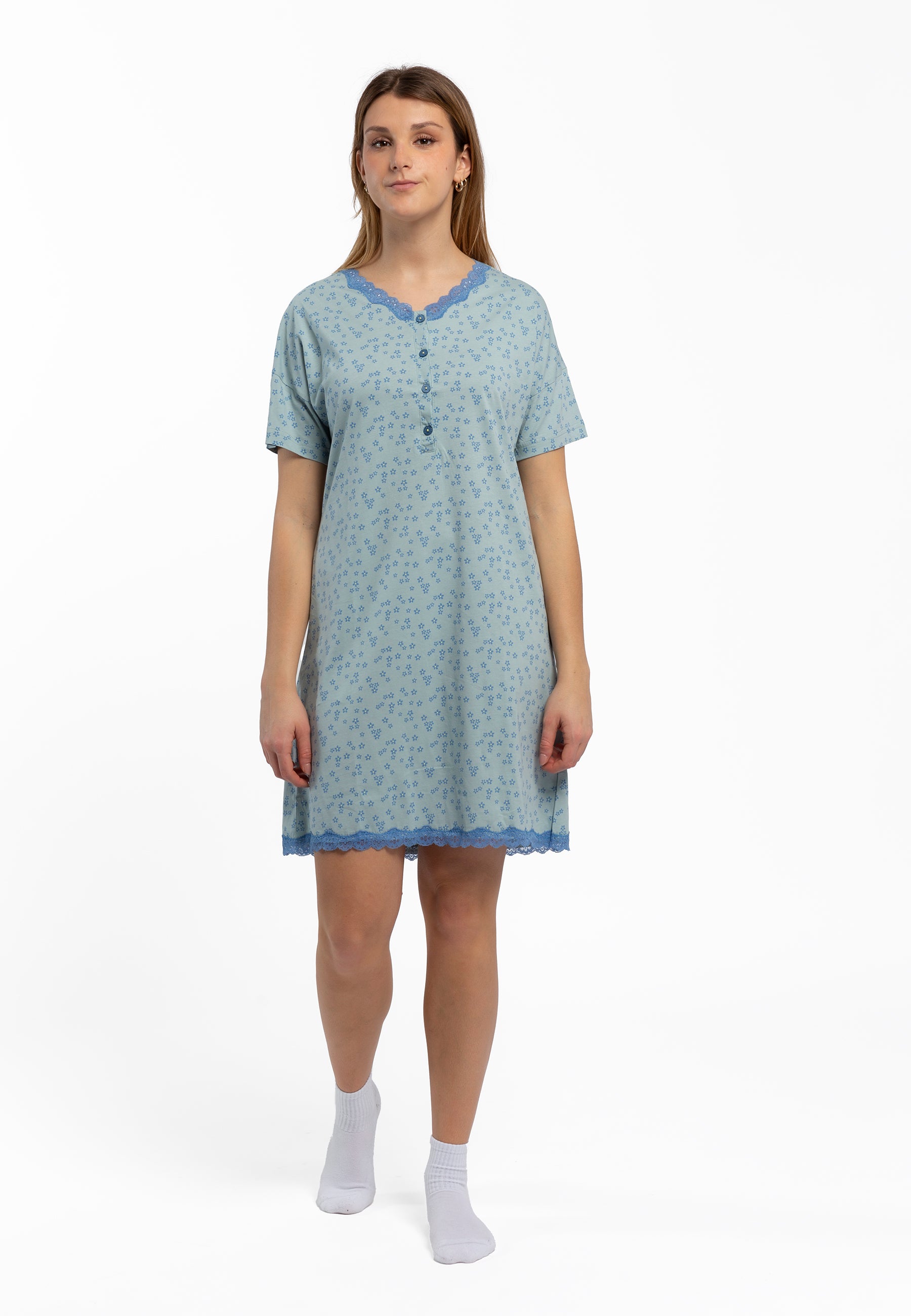 Camicia da notte mezza manica donna 100% cotone leggero NOI DI NOTTE LA2965/3120