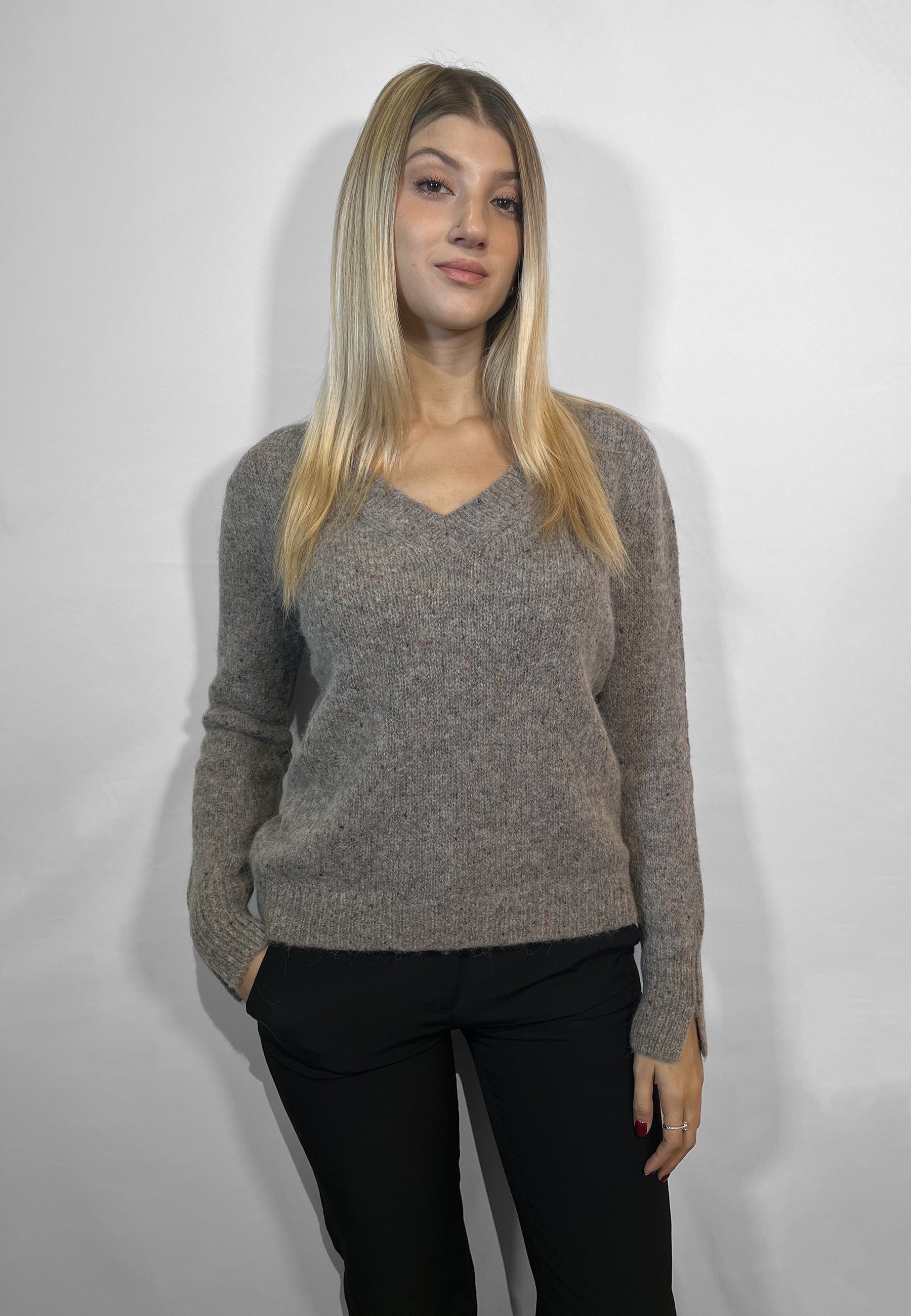 GRAN SASSO Maglia Donna Manica Lunga Scollo A V Lana Alpaca ART. 13245/34944