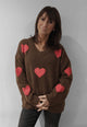 SUSY MIX Maglia Donna Scollo V Lavorazione Nuvola Morbida e Calda Applicazioni Cuori ART. M92159